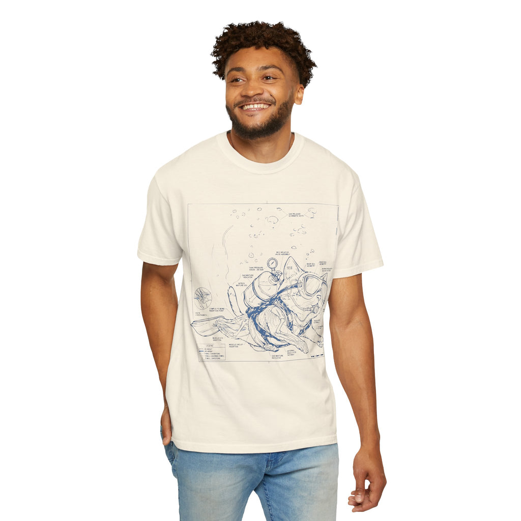 Cat Scuba Blueprint T-Shirt