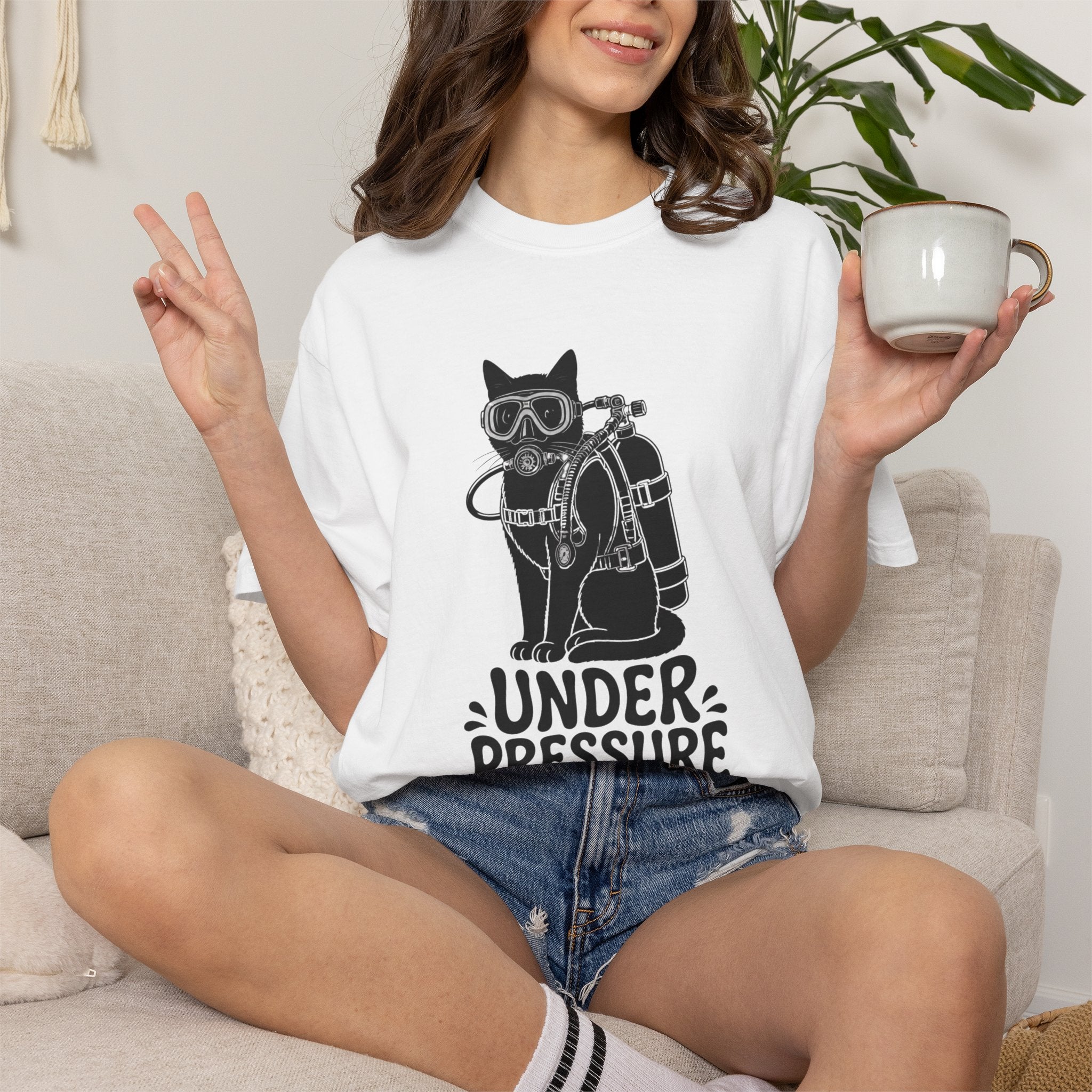 Sleepy Grumpy Cat Tee — Minimal Silhouette Lounging Cat T-Shirt