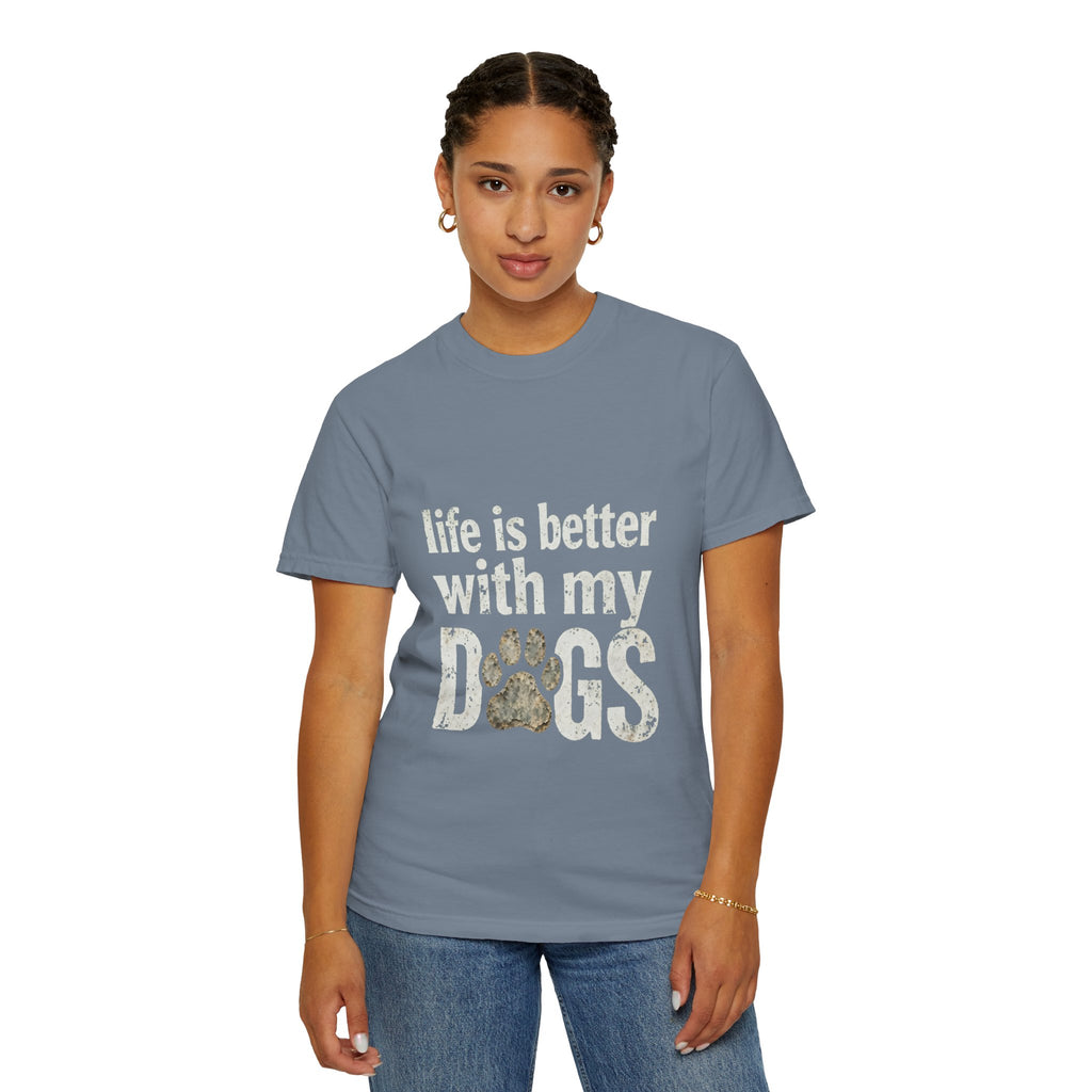 Life Is Better With My DOGS T-Shirt — Distressed Paw Print Vintage Tee