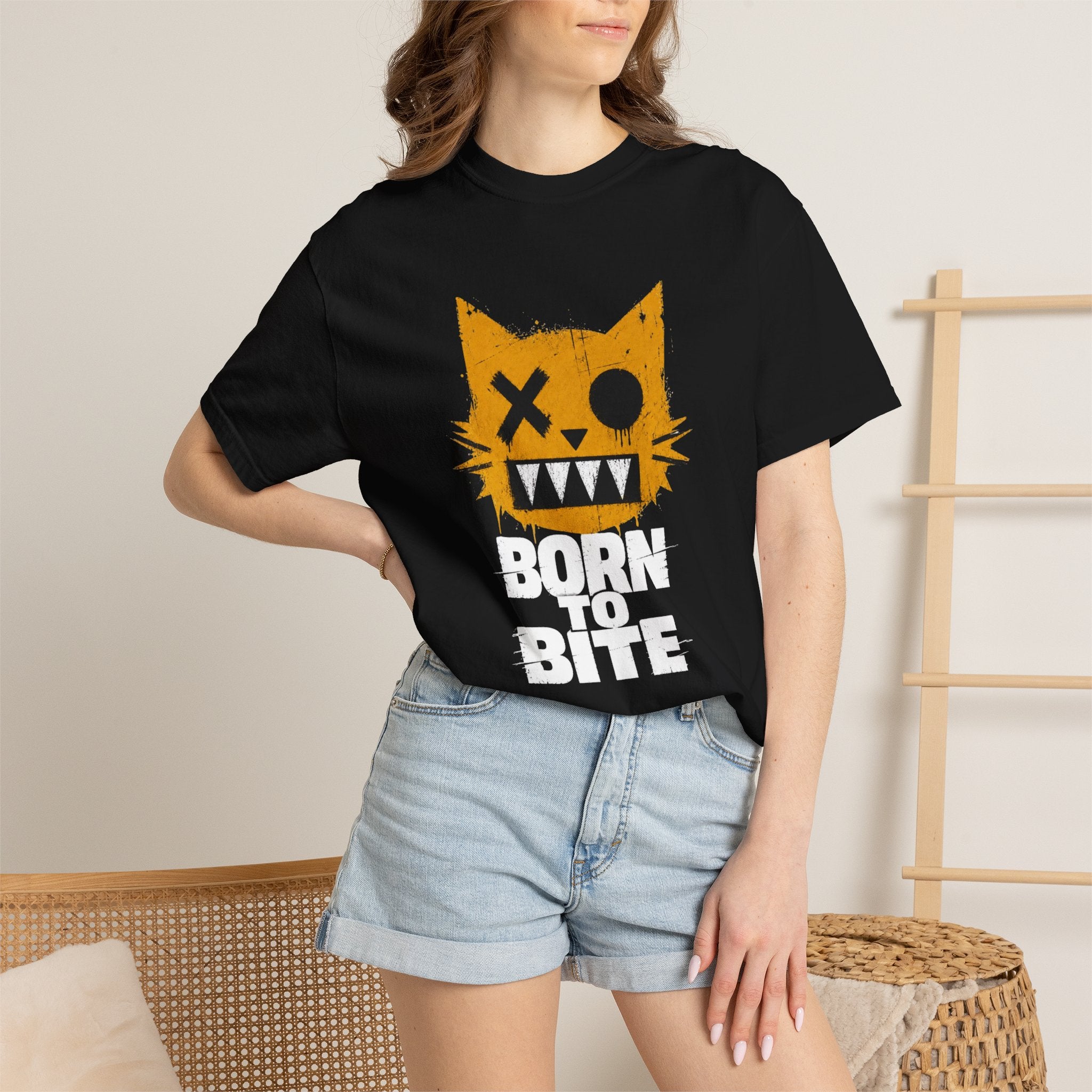 Born to Bite Cat T-Shirt — Graphic Halloween Horror Tee