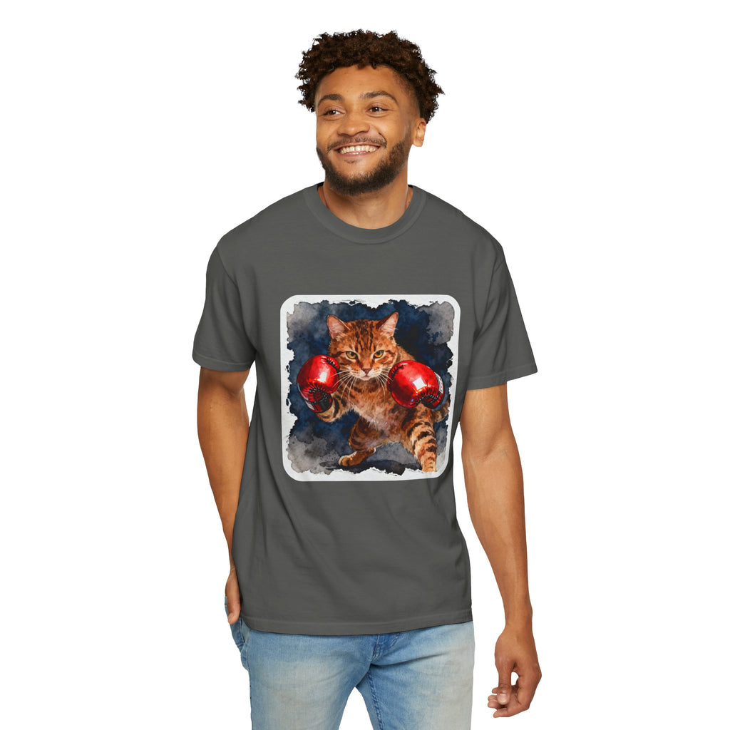 Orange Tabby Boxing Cat T-Shirt — Fierce Watercolor Cat in Red Gloves