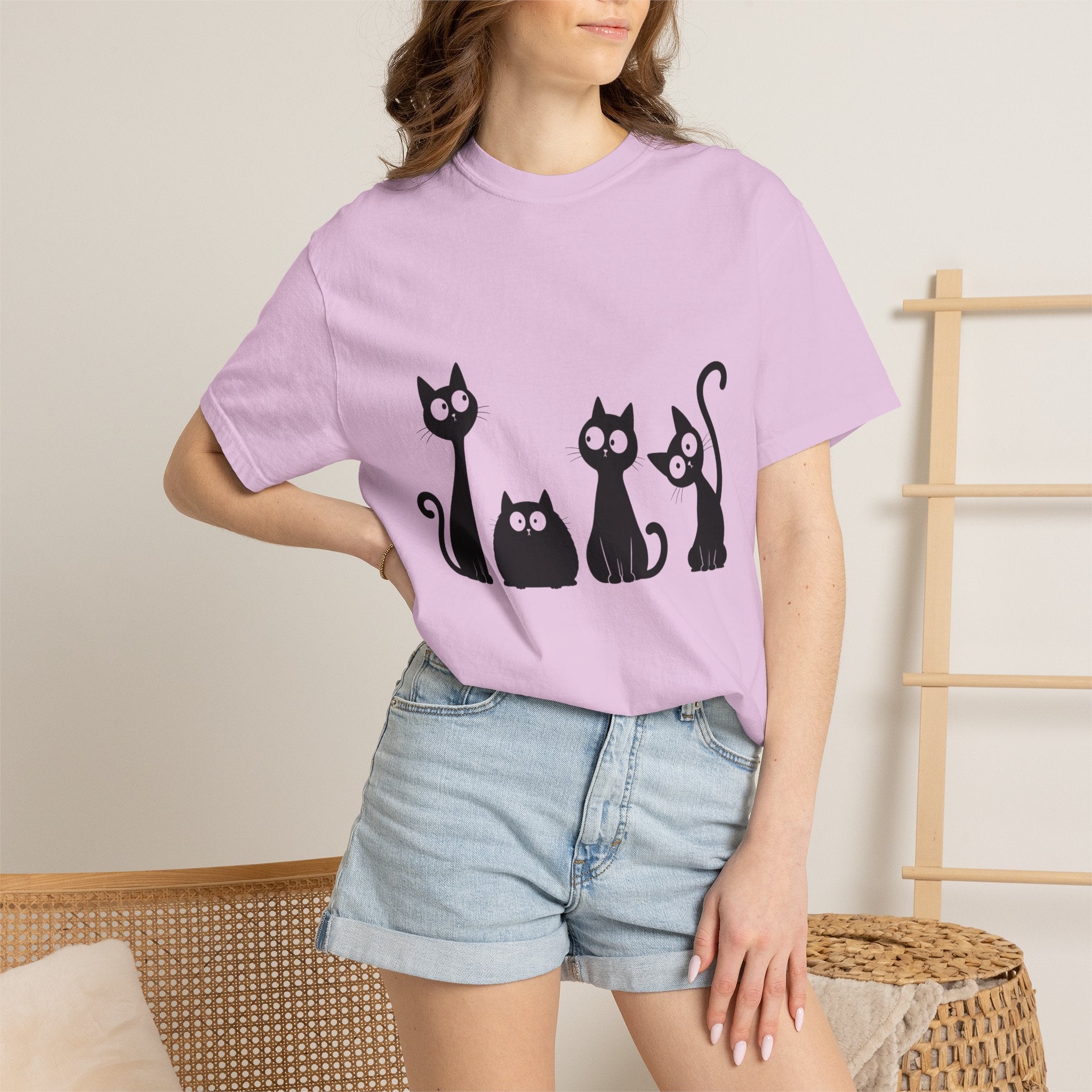 Funny Quirky Black Cats T-Shirt — Minimal Silhouette Cartoon Cat Tee