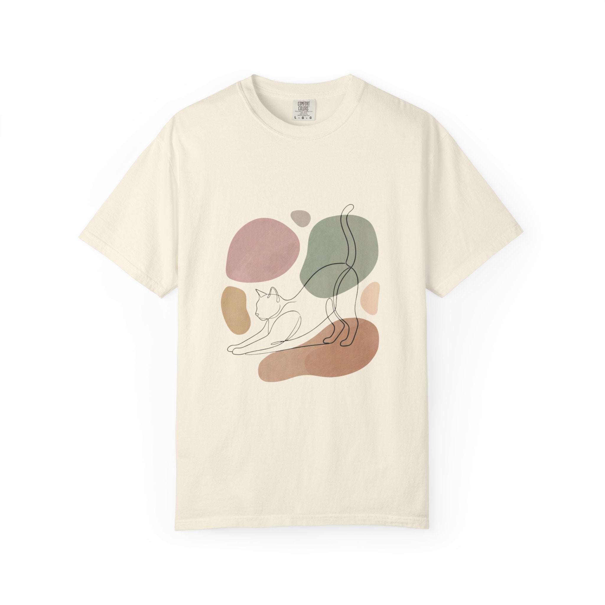 Cat Stretch Line Art T-Shirt — Minimal Boho Scandinavian Pet Graphic