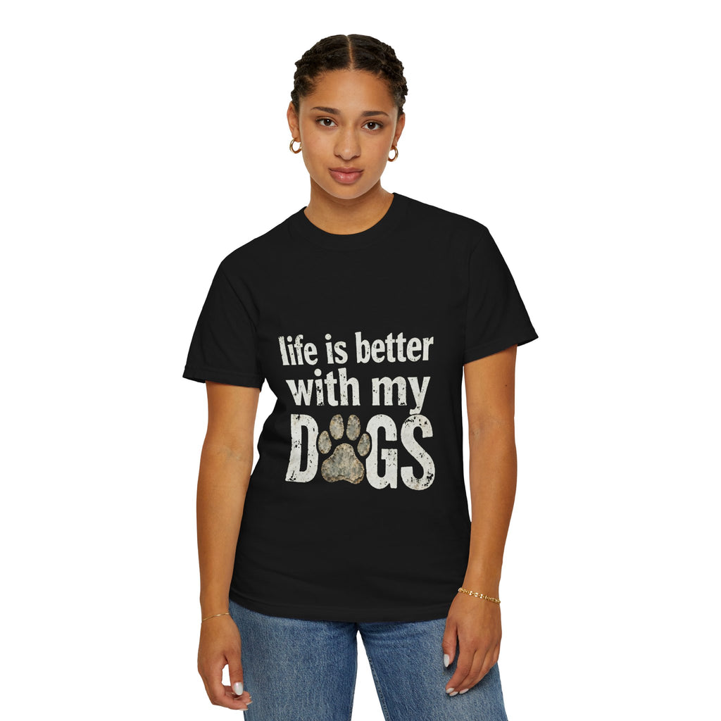 Life Is Better With My DOGS T-Shirt — Distressed Paw Print Vintage Tee