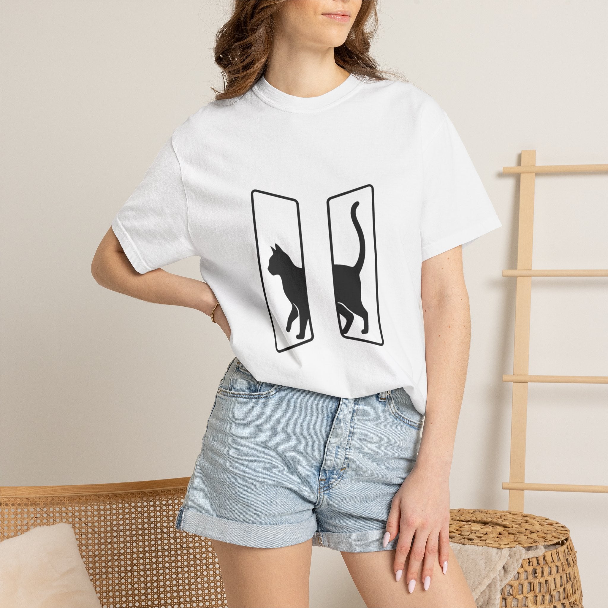 Minimalist Split Black Cat T-Shirt