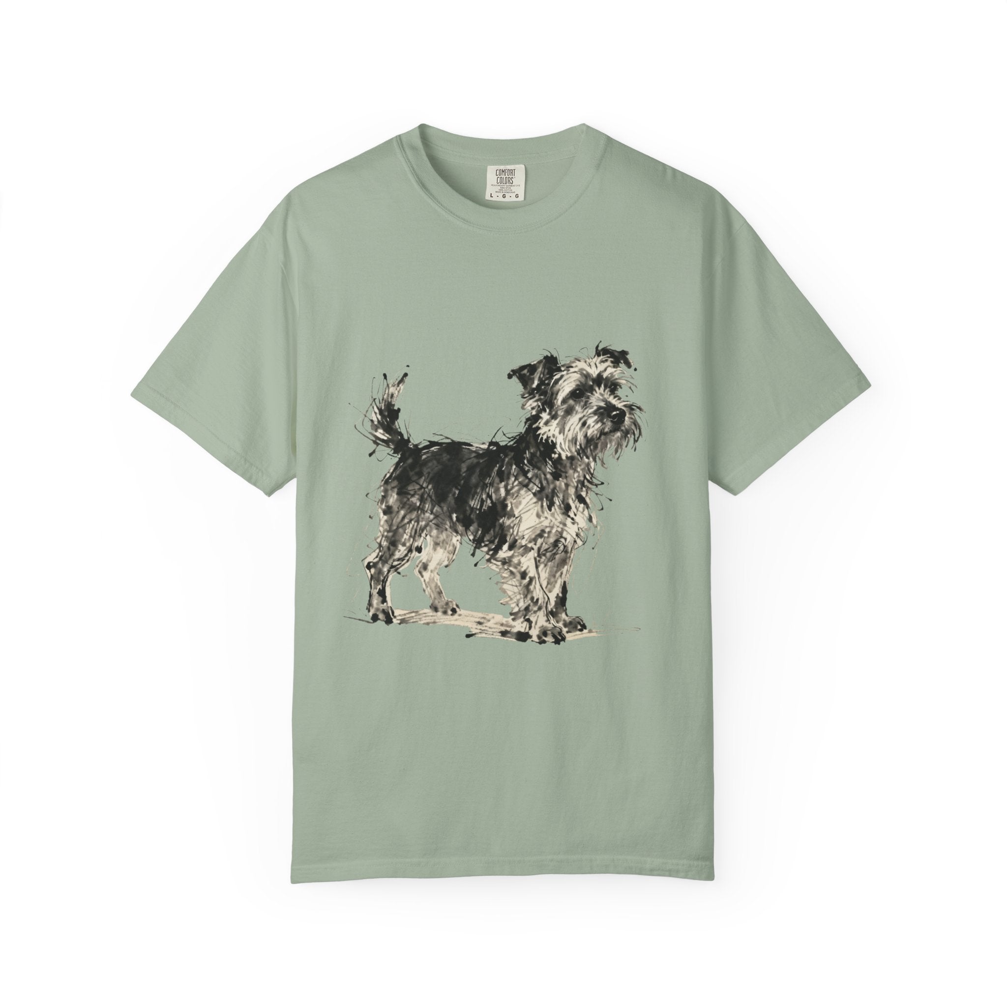 Wire-Haired Terrier Sketch T-Shirt — Monochrome Watercolor Dog Portrait