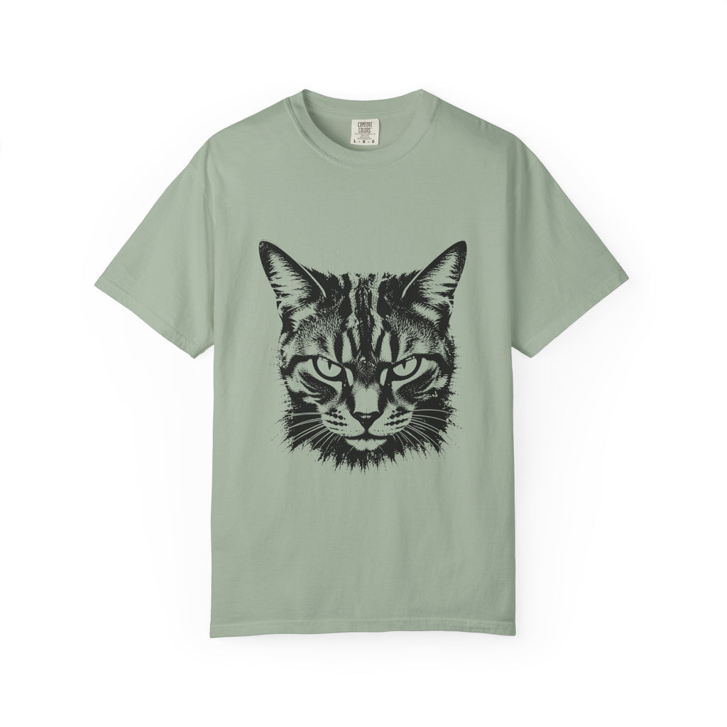 Tabby Cat Ink Portrait T-Shirt — Monochrome Fierce Cat Graphic