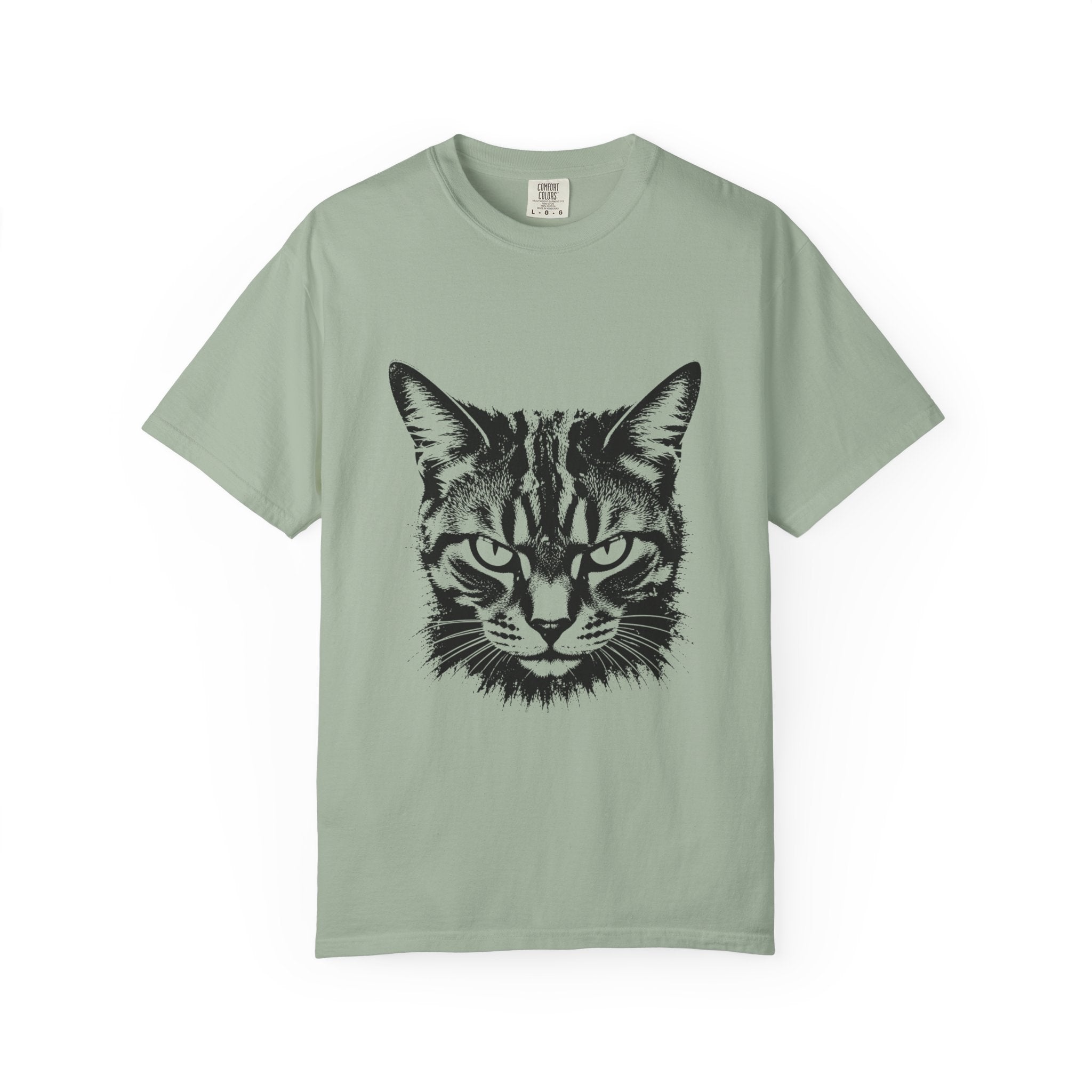 Tabby Cat Ink Portrait T-Shirt — Monochrome Fierce Cat Graphic