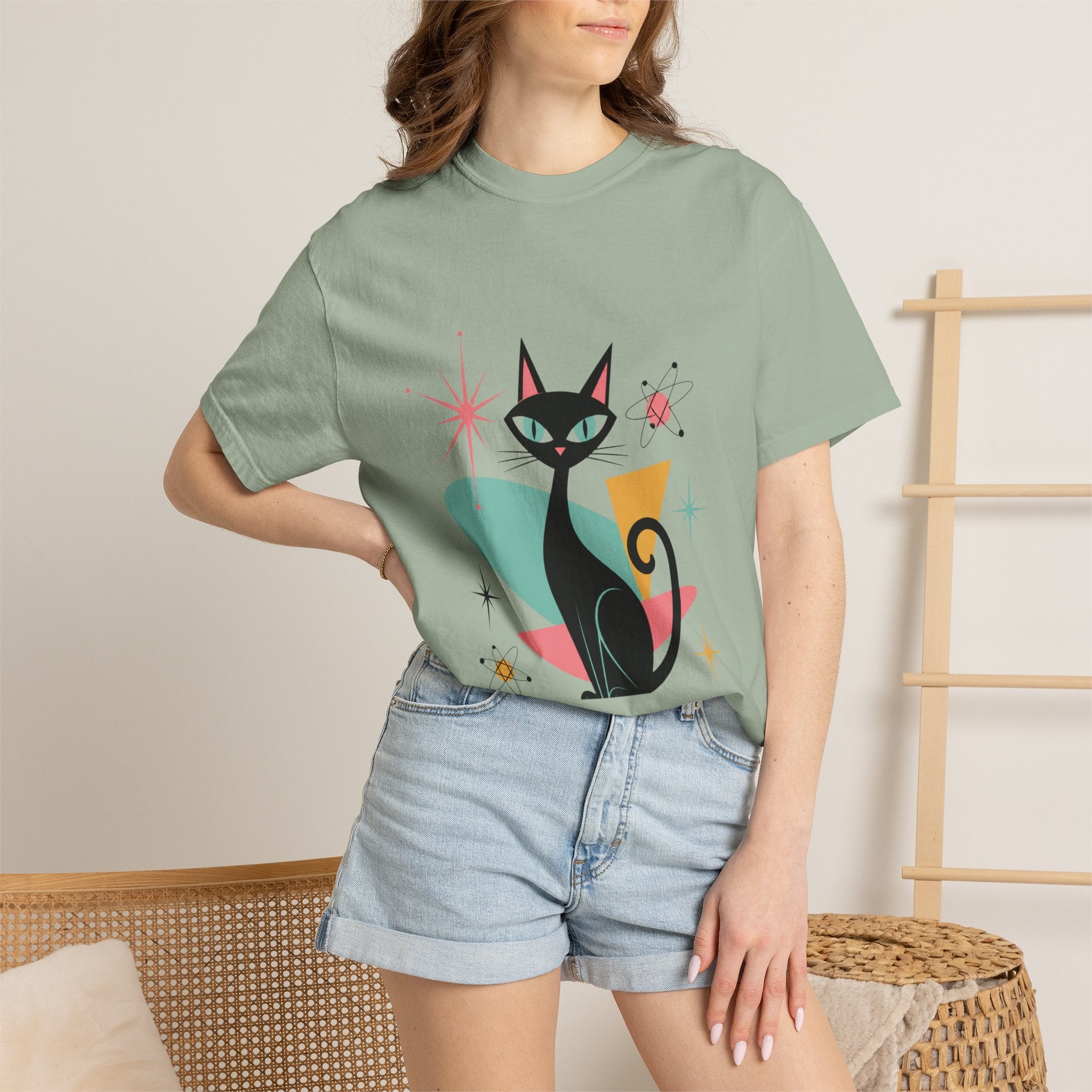 Retro Atomic Black Cat T-Shirt — 1950s Mid-Century Modern Graphic