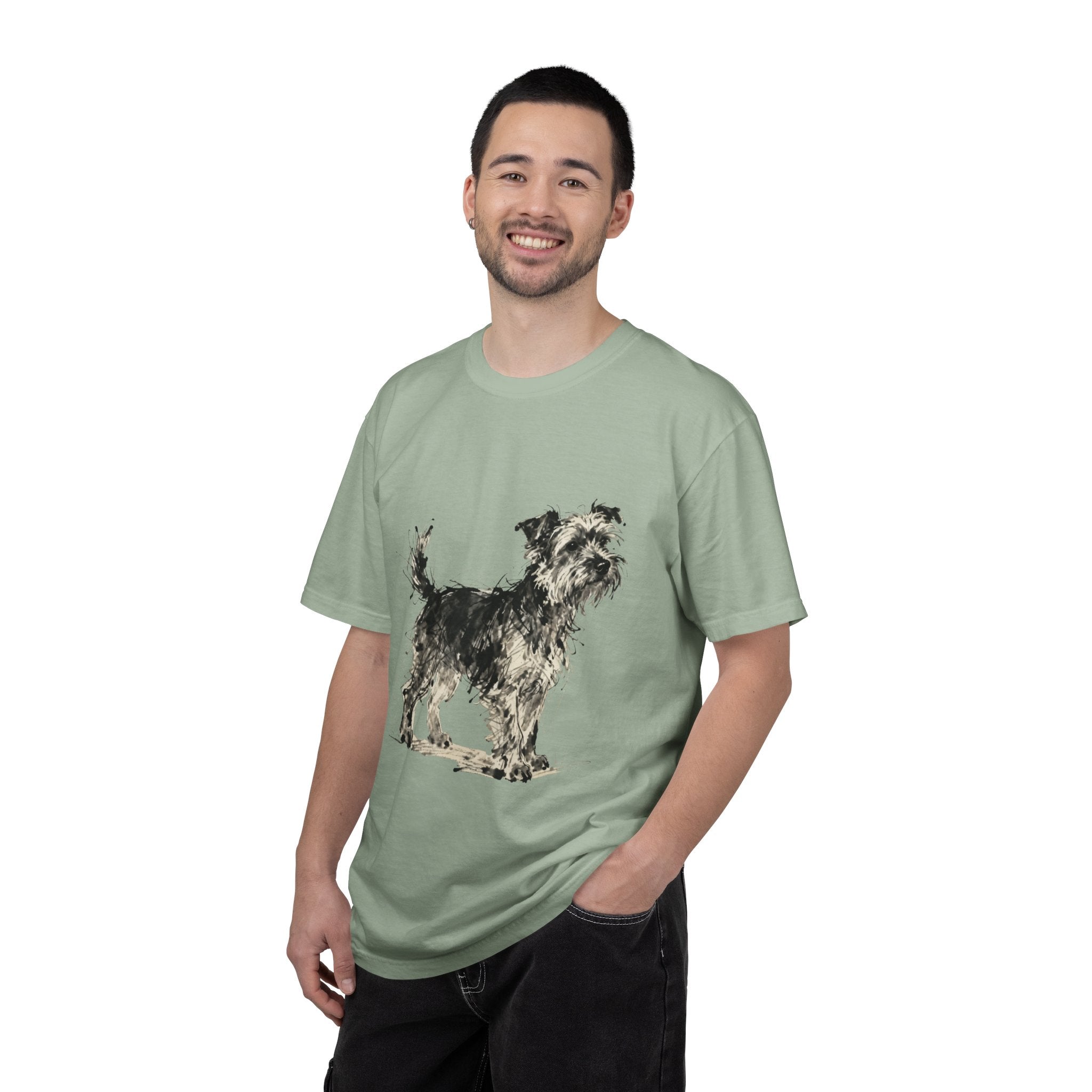 Wire-Haired Terrier Sketch T-Shirt — Monochrome Watercolor Dog Portrait