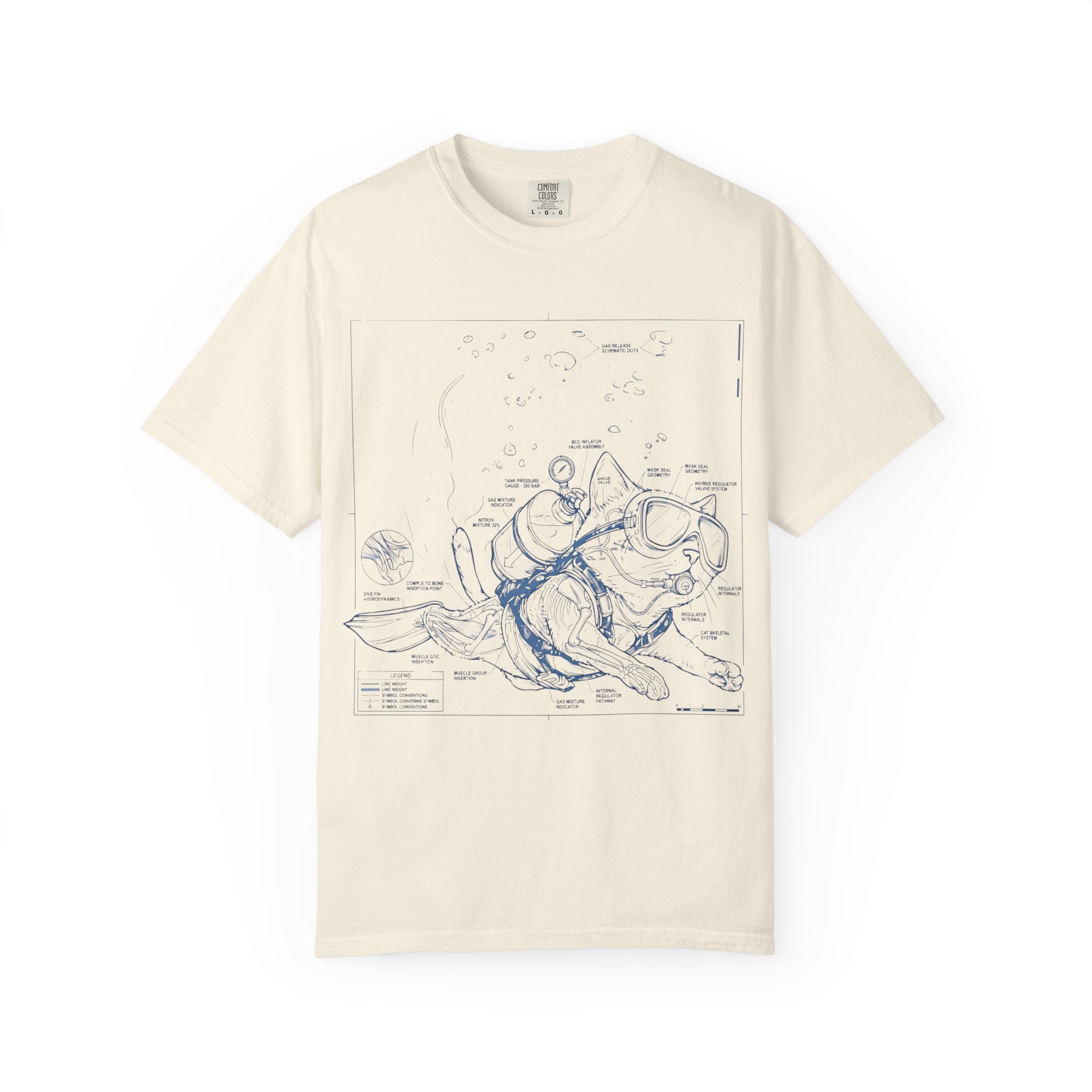 Cat Scuba Blueprint T-Shirt