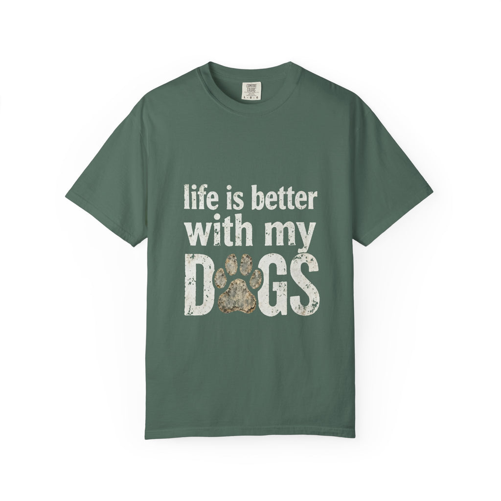 Life Is Better With My DOGS T-Shirt — Distressed Paw Print Vintage Tee