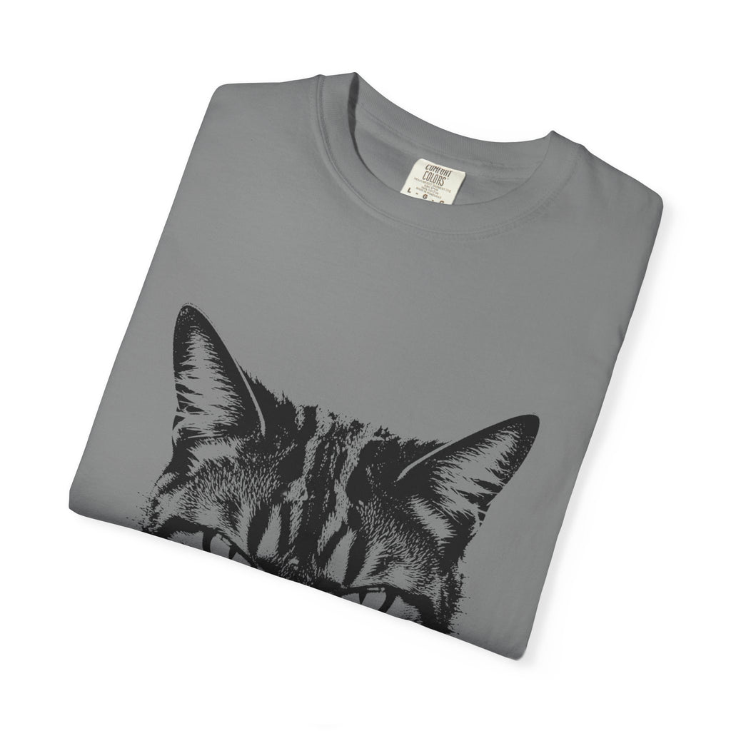 Tabby Cat Ink Portrait T-Shirt — Monochrome Fierce Cat Graphic