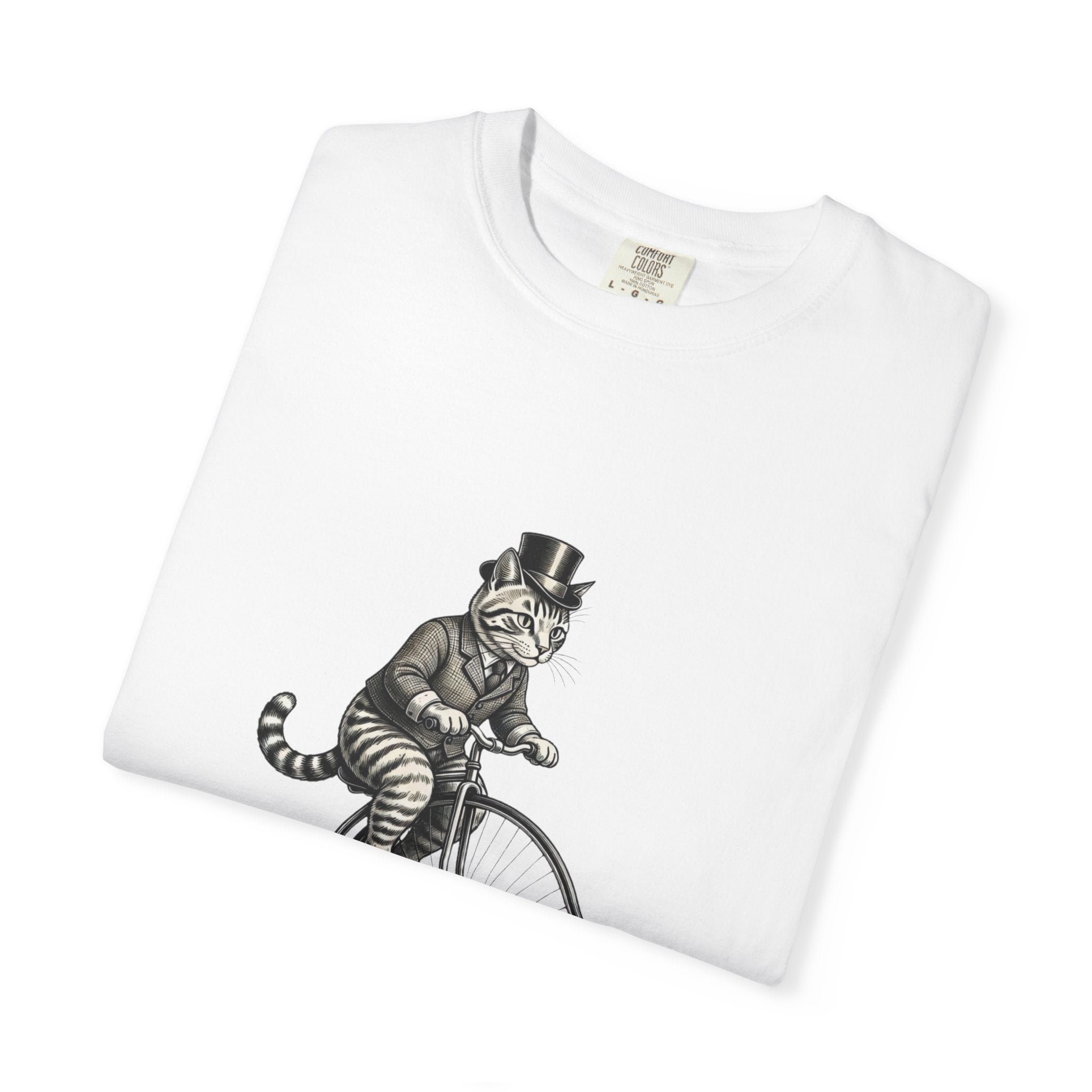 Victorian Dapper Tabby Cat T-Shirt — Penny-Farthing Bicycle Engraving