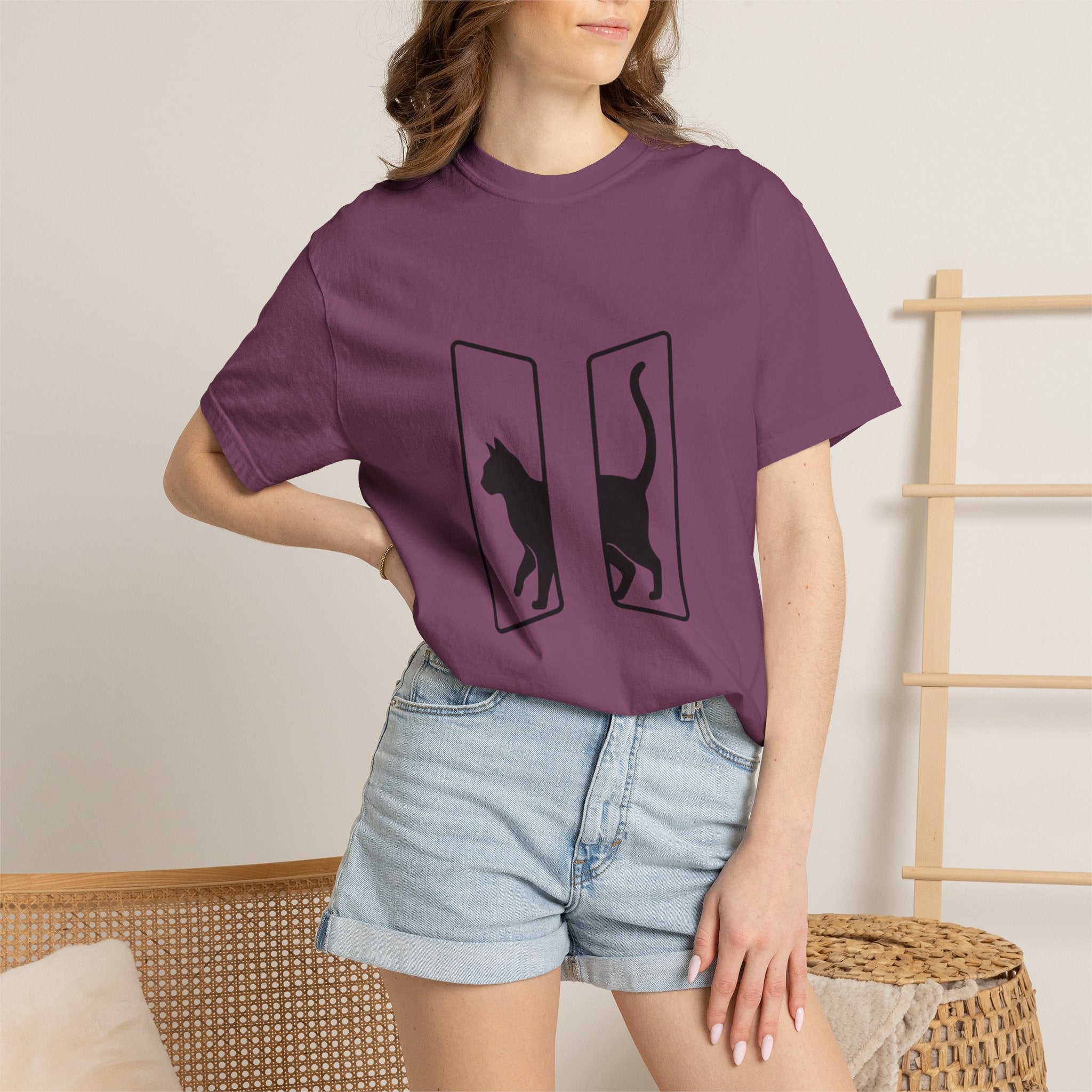 Minimalist Split Black Cat T-Shirt
