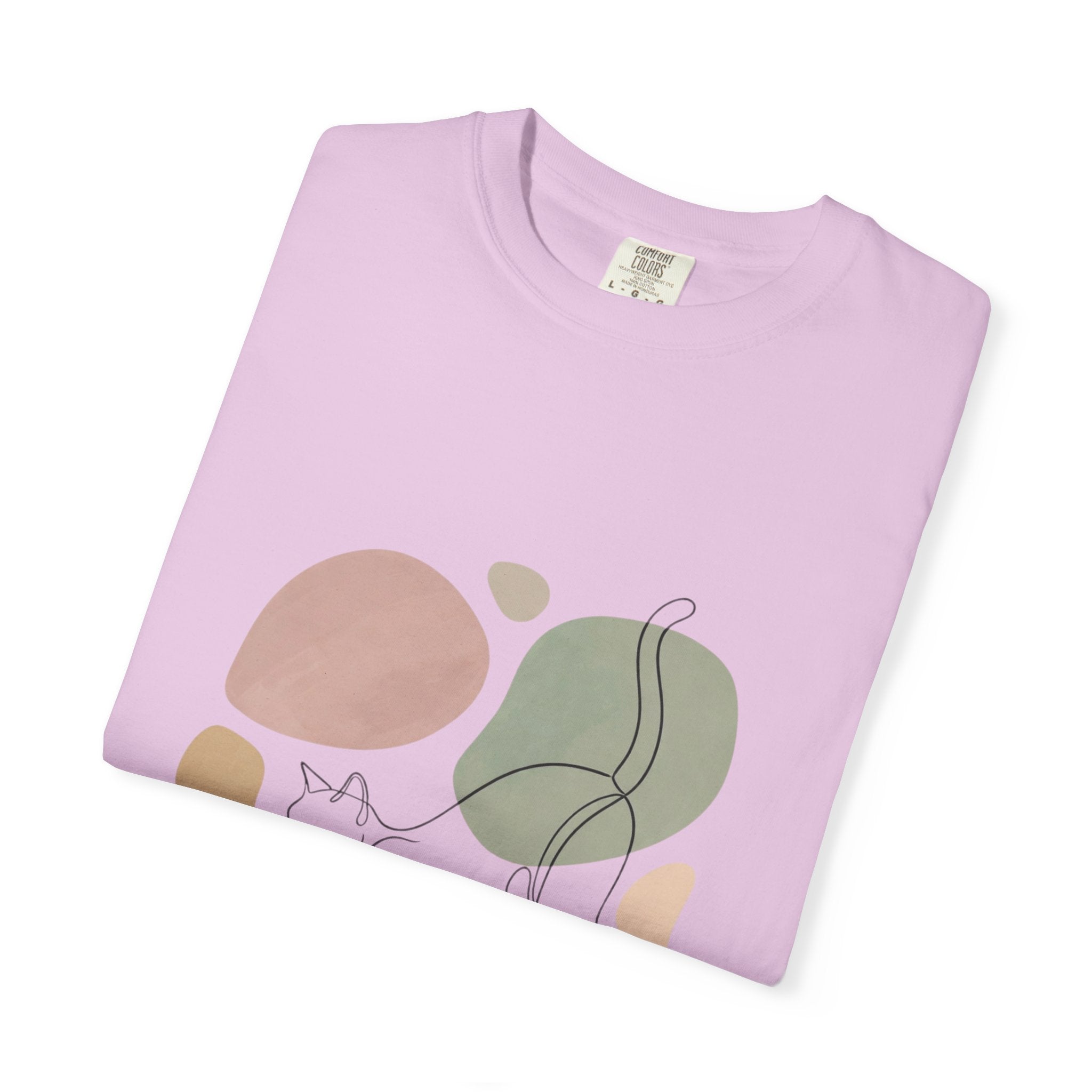 Cat Stretch Line Art T-Shirt — Minimal Boho Scandinavian Pet Graphic