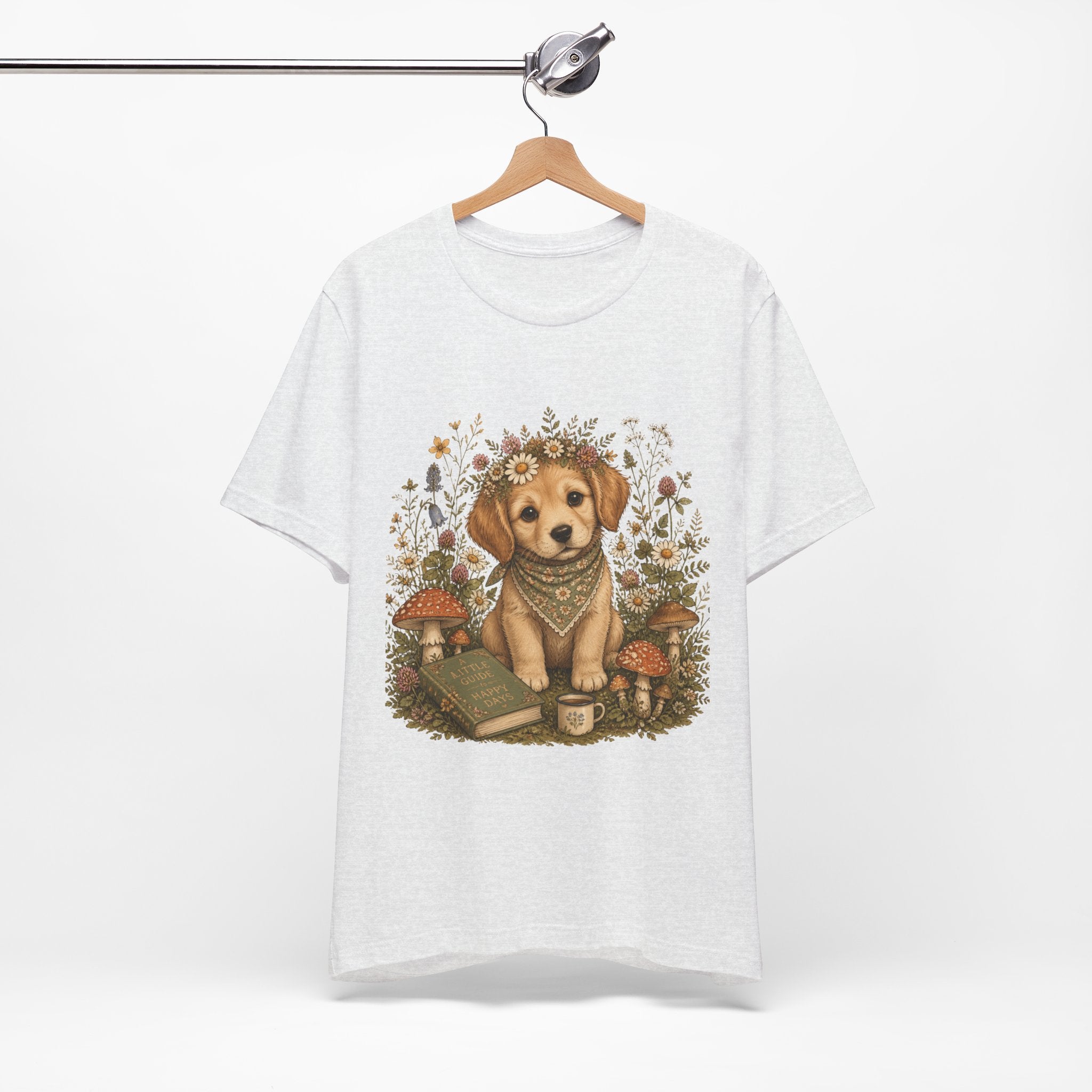 Golden Retriever Puppy Cottagecore Tee — Vintage Floral Storybook Dog Design