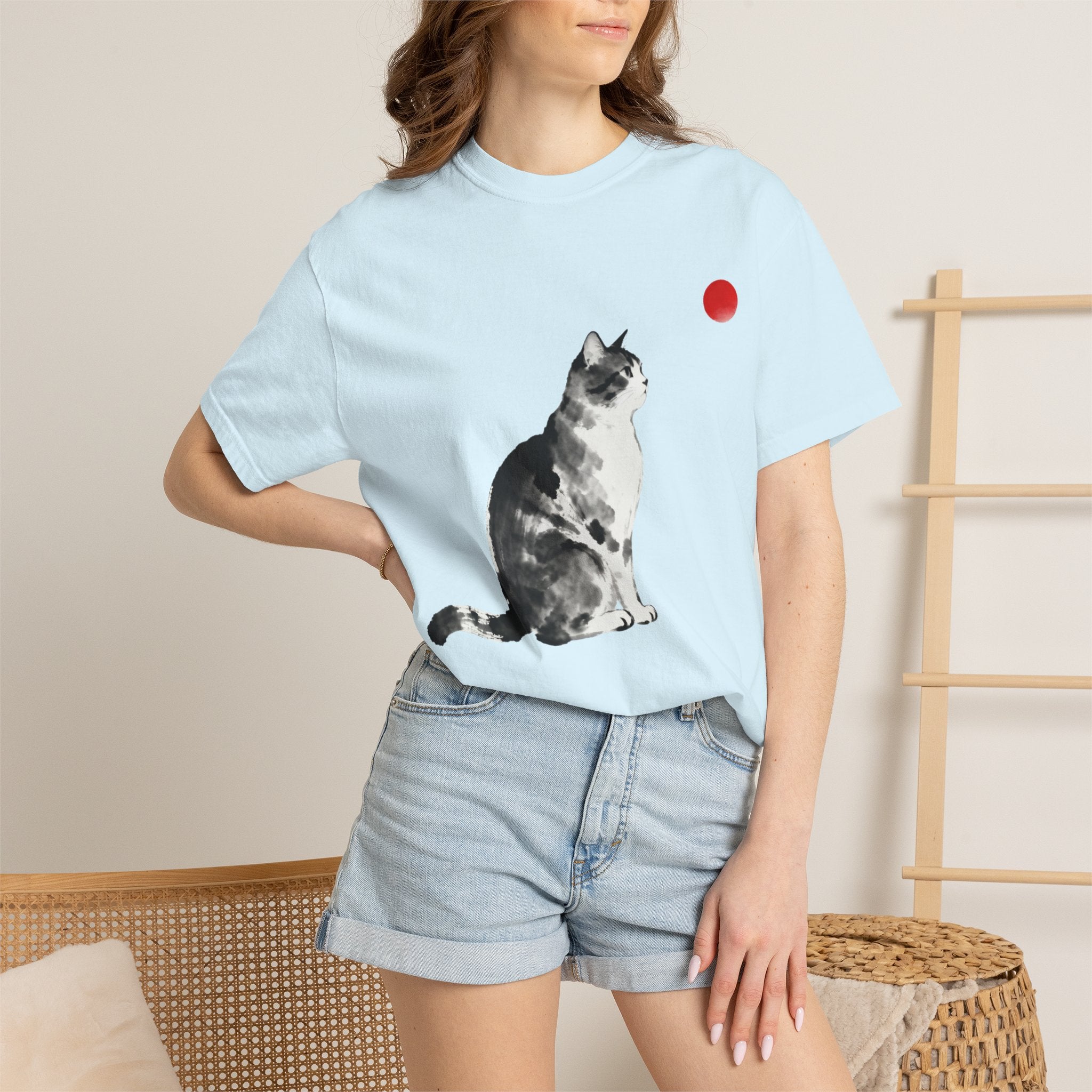Sumi-e Tabby Cat T-Shirt — Minimalist Japanese Ink Wash Design