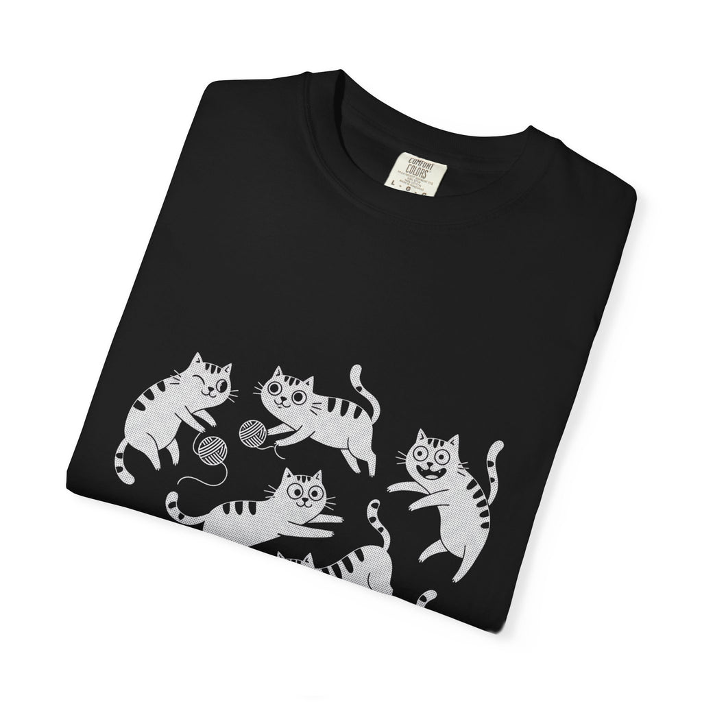 Cute White Tabby Cats Pattern T-Shirt — Playful Birthday Cats & Yarn