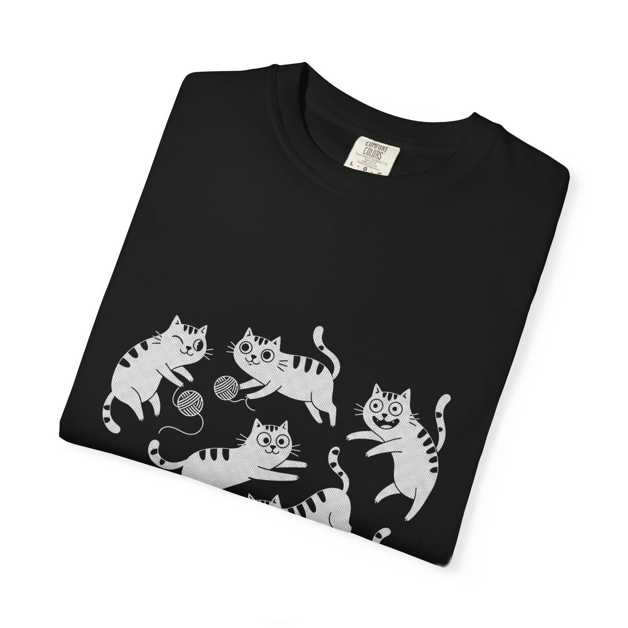 Cute White Tabby Cats Pattern T-Shirt — Playful Birthday Cats & Yarn