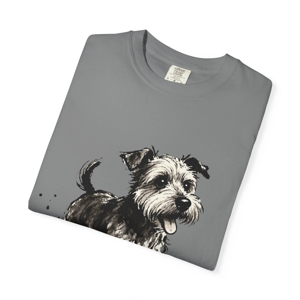 Wire‑Haired Terrier Puppy Running T-Shirt — Energetic Ink Sketch Design