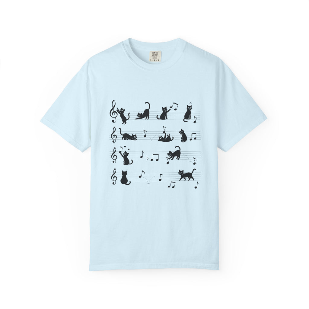 Cat Music Staff T-Shirt — Playful Cats on Sheet Music Graphic Tee