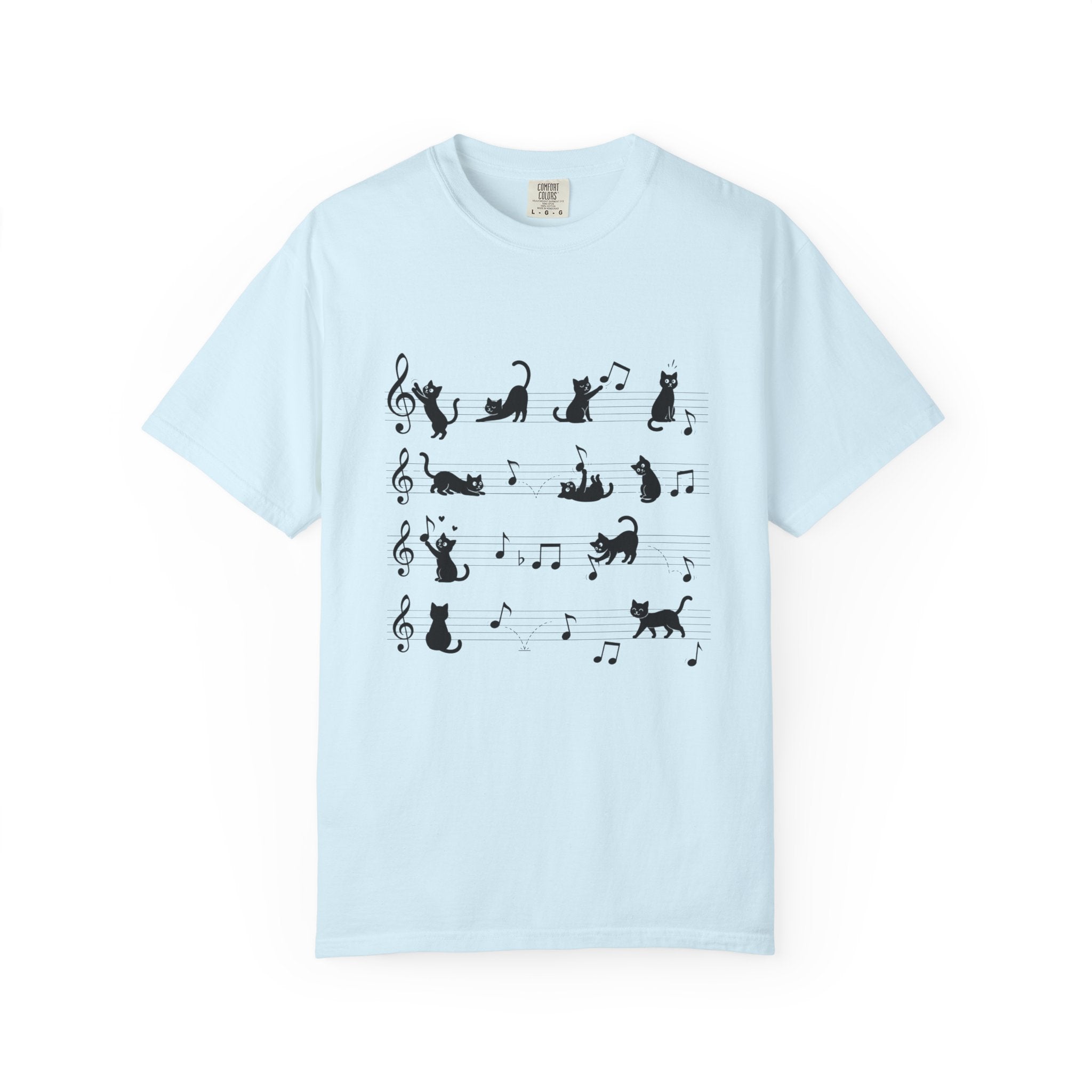 Cat Music Staff T-Shirt — Playful Cats on Sheet Music Graphic Tee