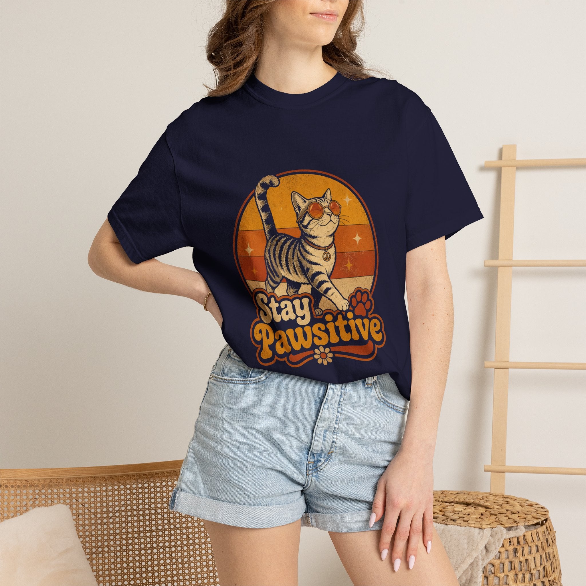 Stay Pawsitive Retro Cat T-Shirt