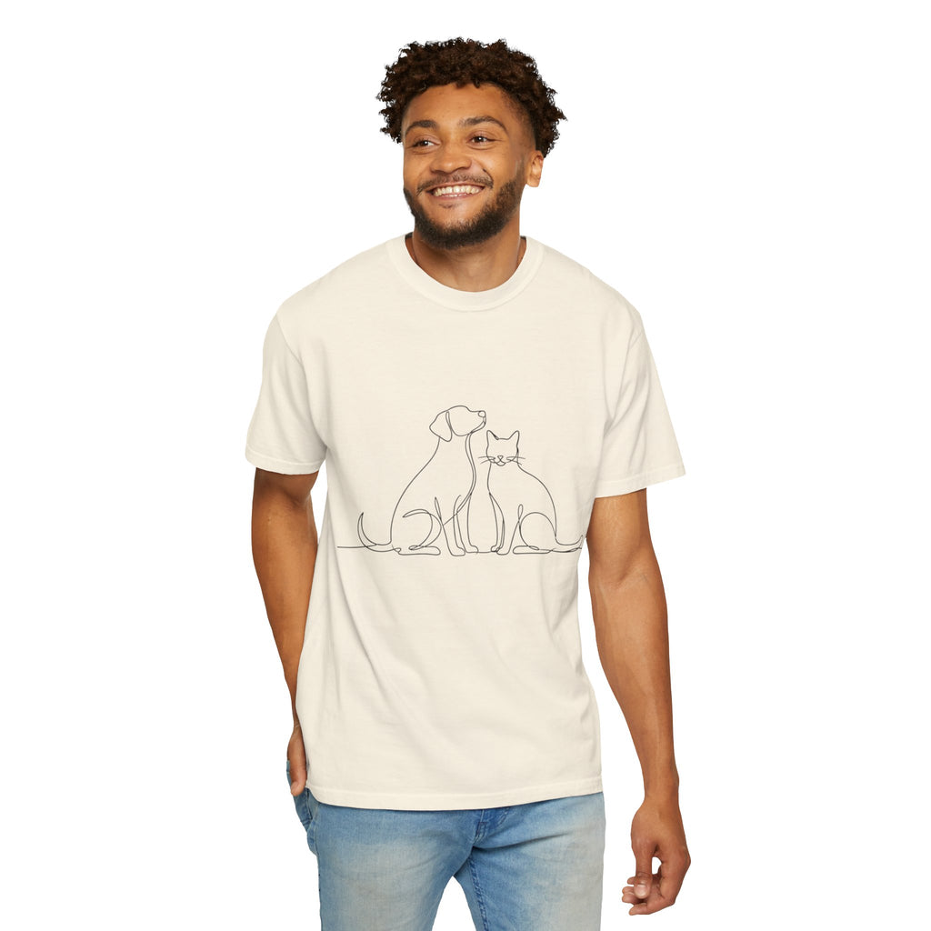 Minimal Single-Line Dog & Cat T-Shirt — Scandinavian Minimalist Pet Art