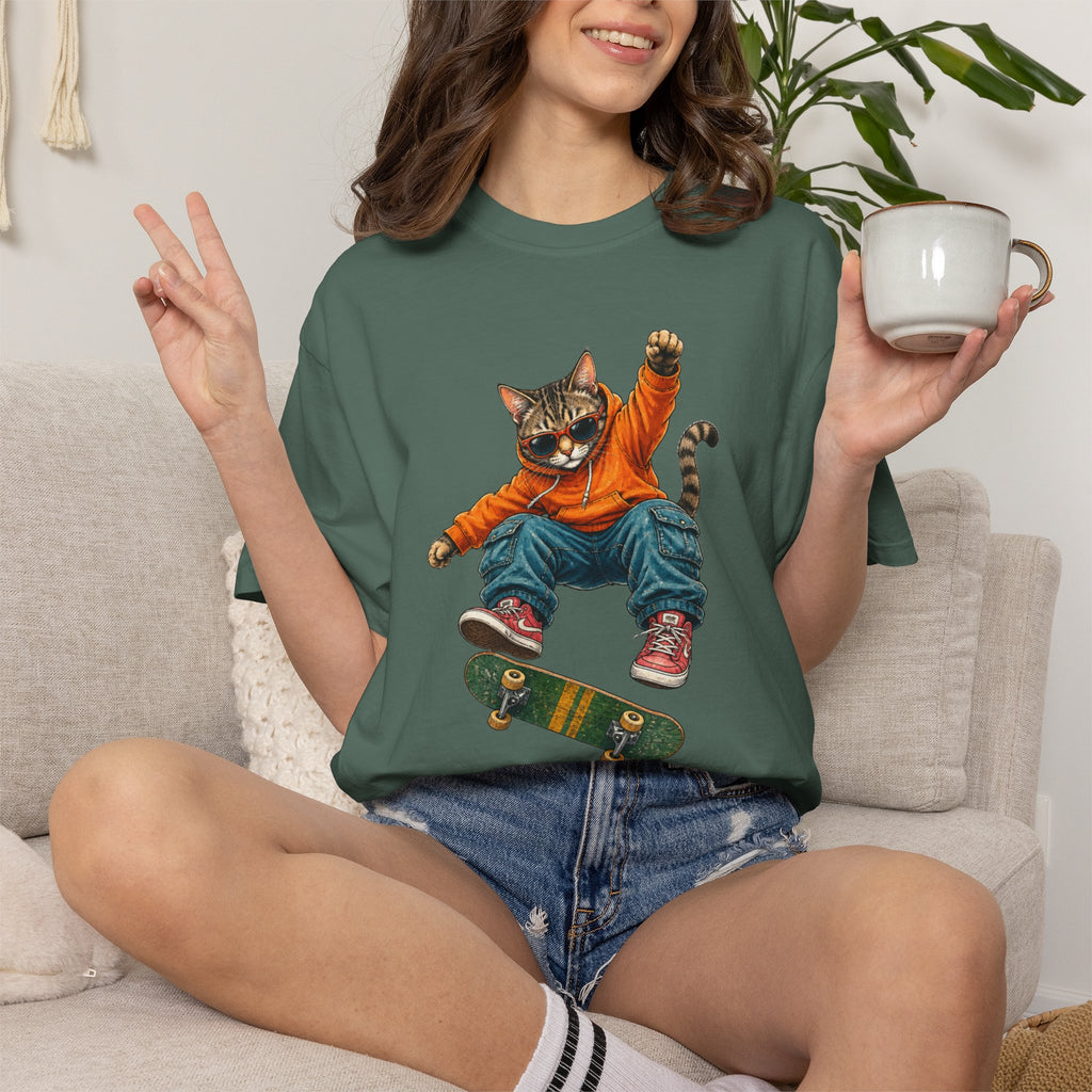Skateboard Tabby Cat T-Shirt — Streetwear Skateboarder Graphic
