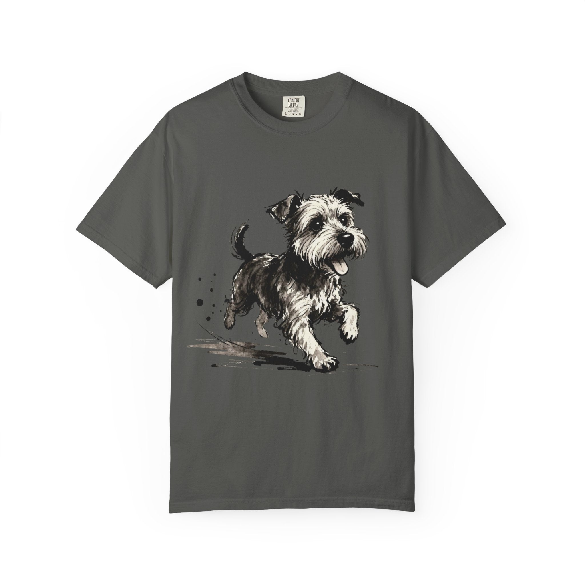 Wire‑Haired Terrier Puppy Running T-Shirt — Energetic Ink Sketch Design