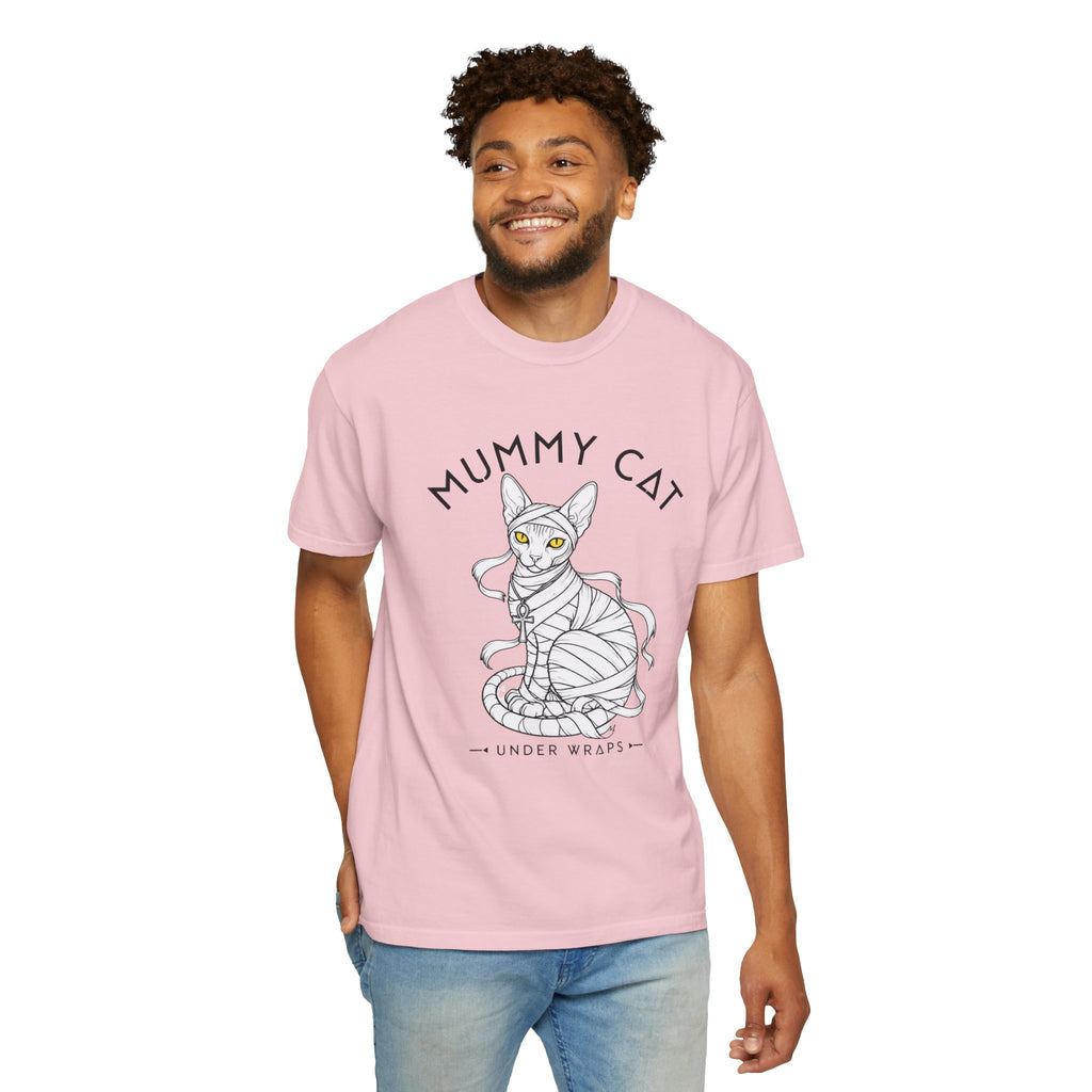 Mummy Cat T-Shirt — Sphynx Mummy Cat with Ankh, "UNDER WRAPS"