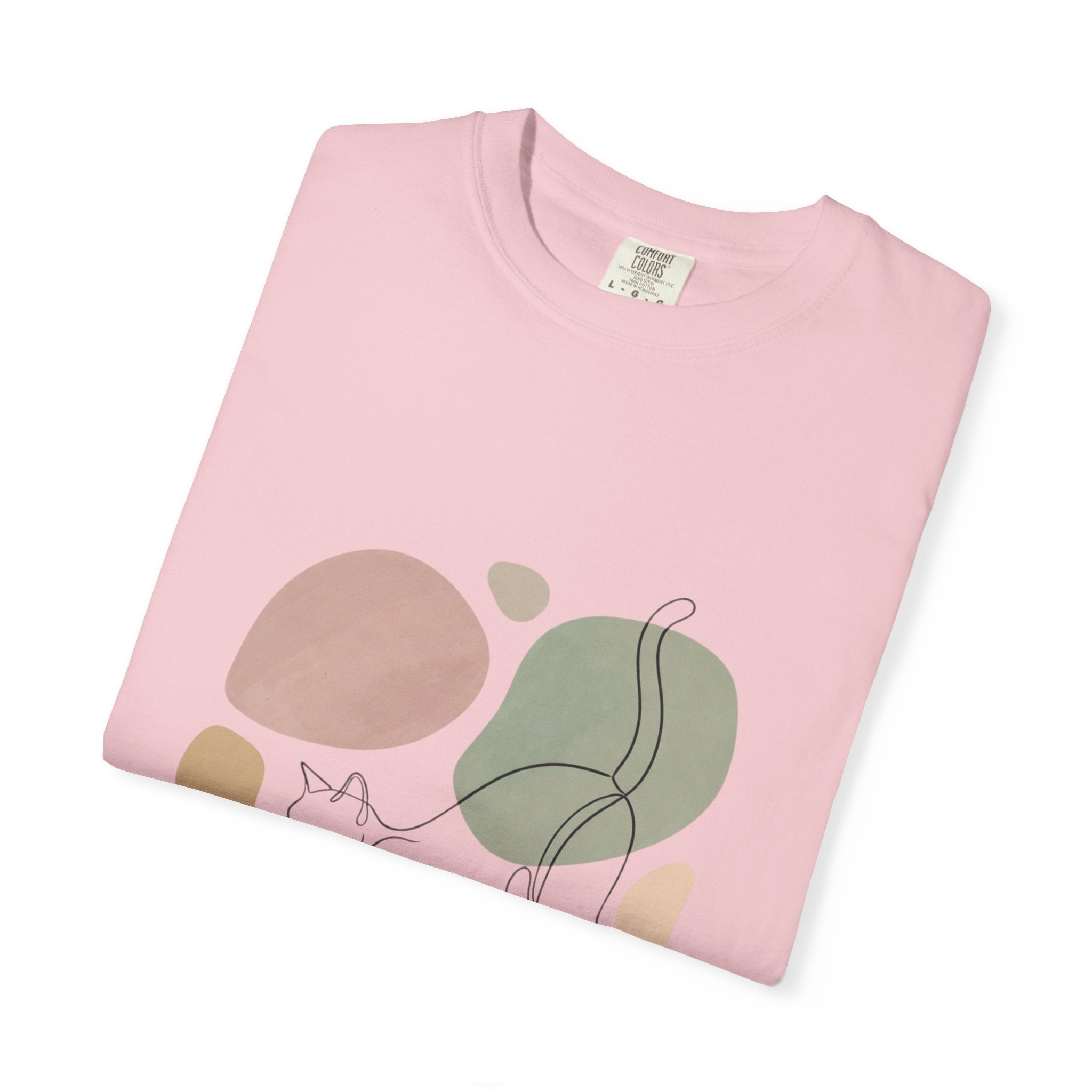 Cat Stretch Line Art T-Shirt — Minimal Boho Scandinavian Pet Graphic