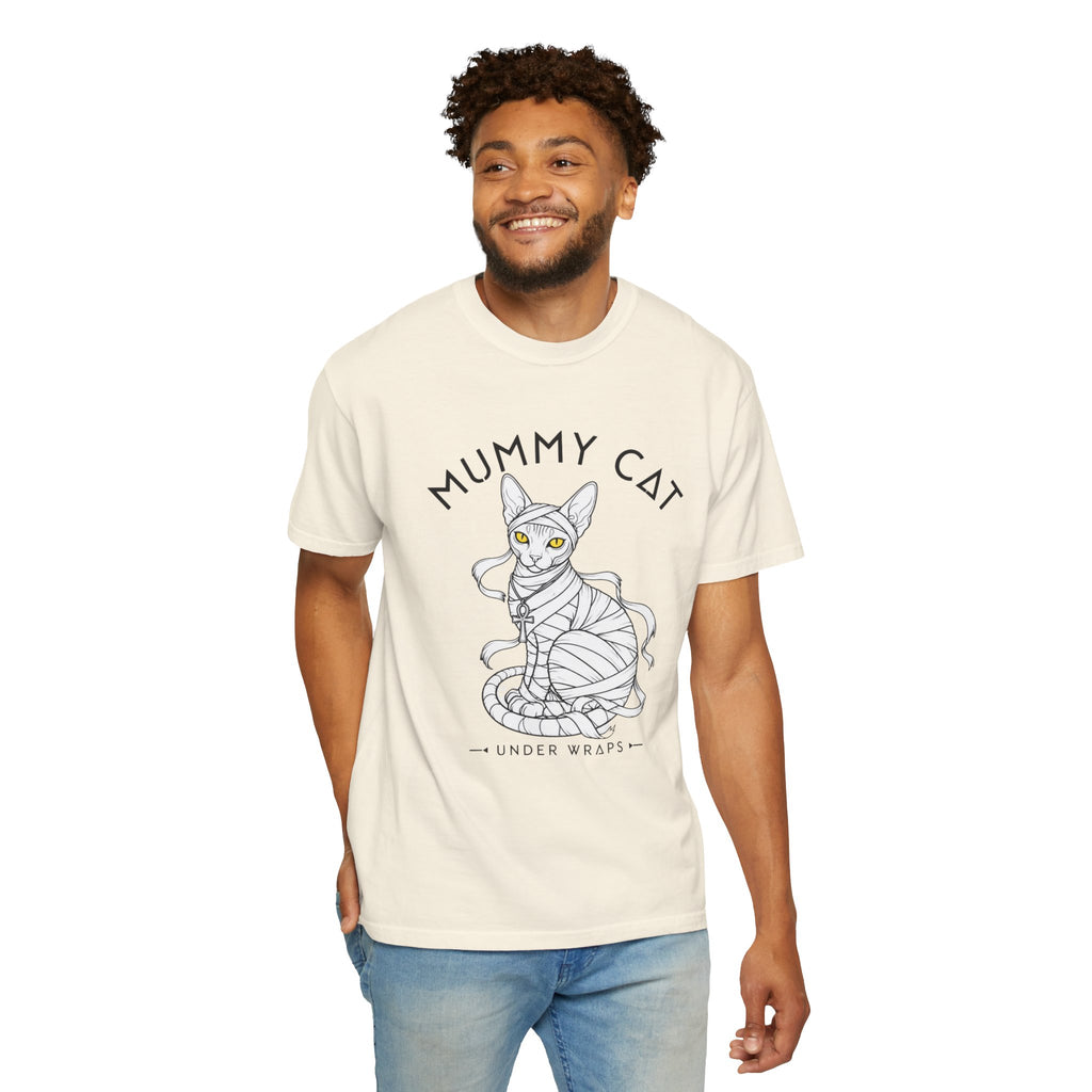 Mummy Cat T-Shirt — Sphynx Mummy Cat with Ankh, "UNDER WRAPS"