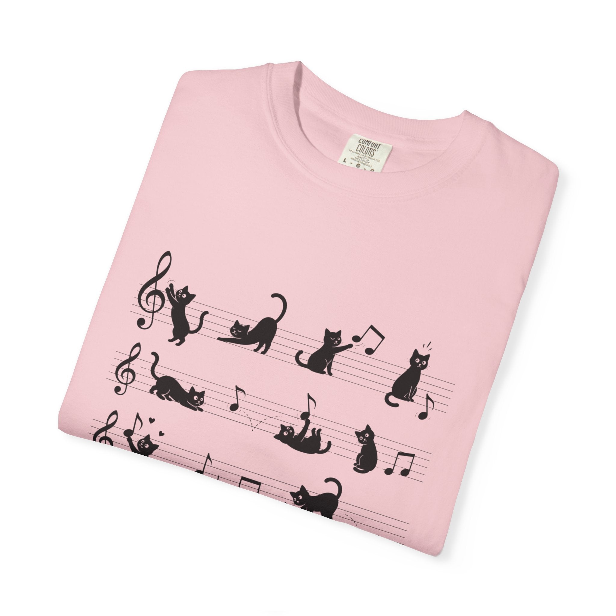Cat Music Staff T-Shirt — Playful Cats on Sheet Music Graphic Tee