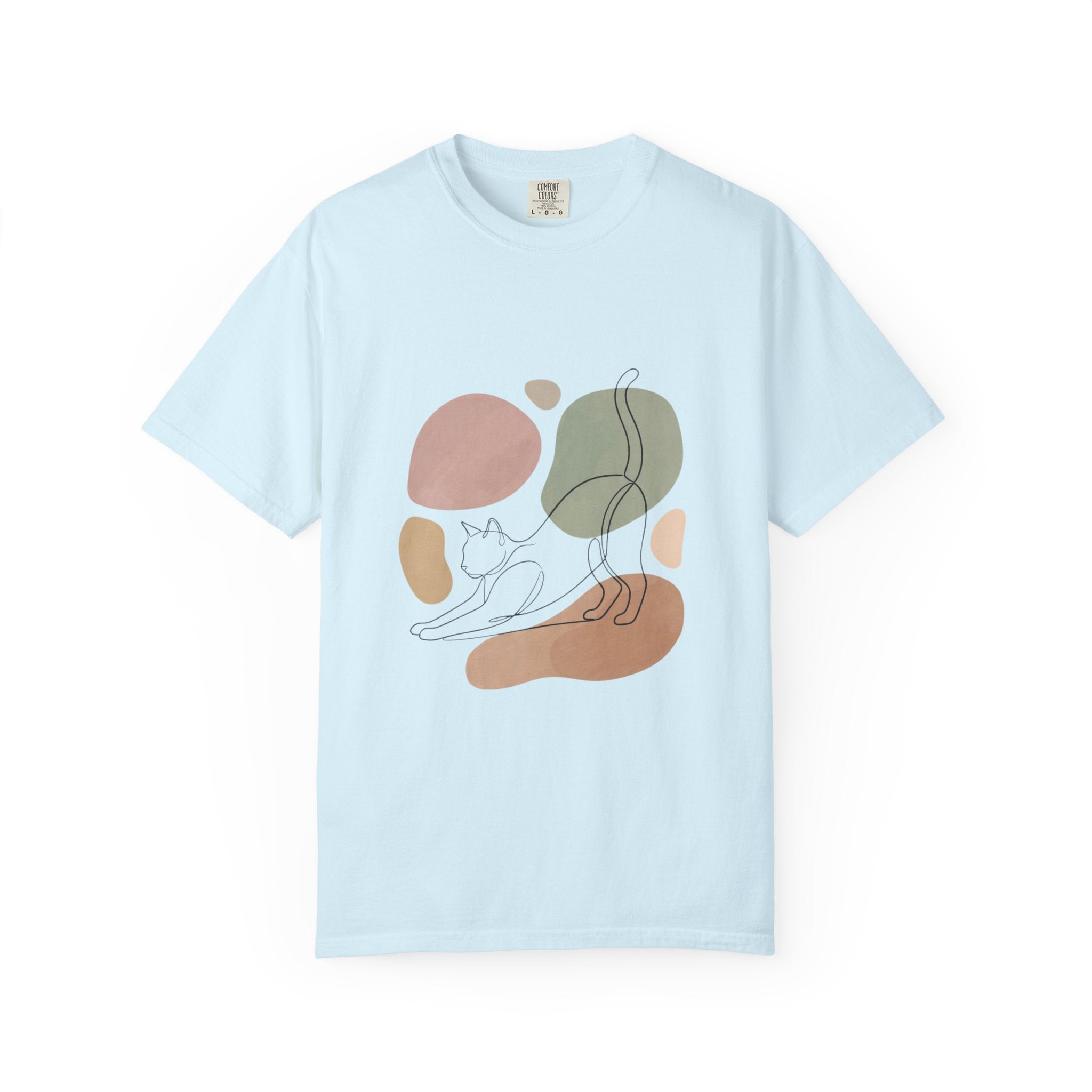 Cat Stretch Line Art T-Shirt — Minimal Boho Scandinavian Pet Graphic