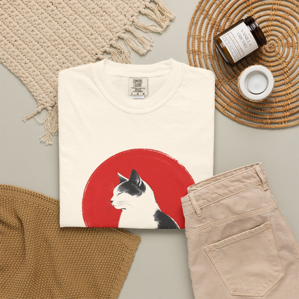 Calico Cat Sumi-e T-Shirt — Minimal Japanese Ink Wash Cat Tee