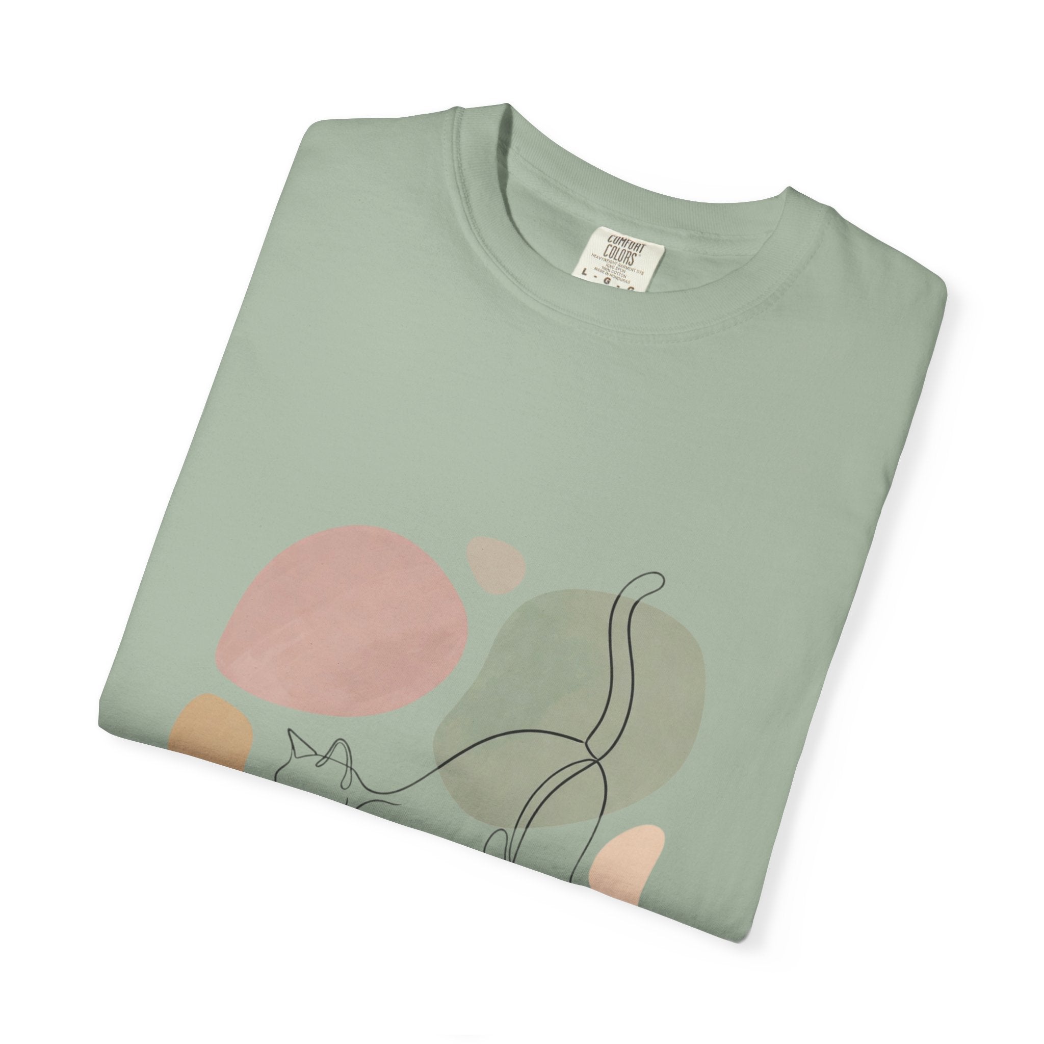 Cat Stretch Line Art T-Shirt — Minimal Boho Scandinavian Pet Graphic