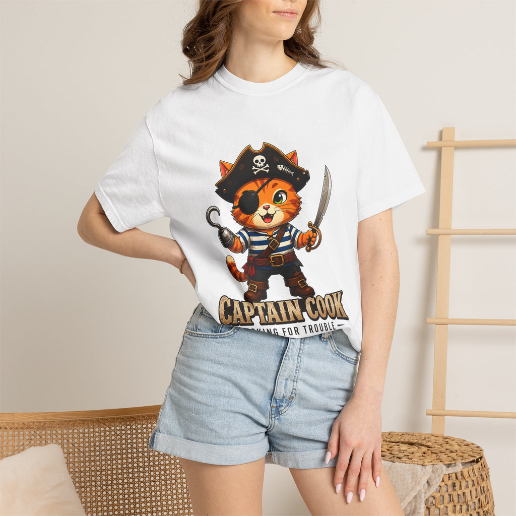 Captain Cook Pirate Cat T-Shirt — "Captain Cook: Looking for Trouble"