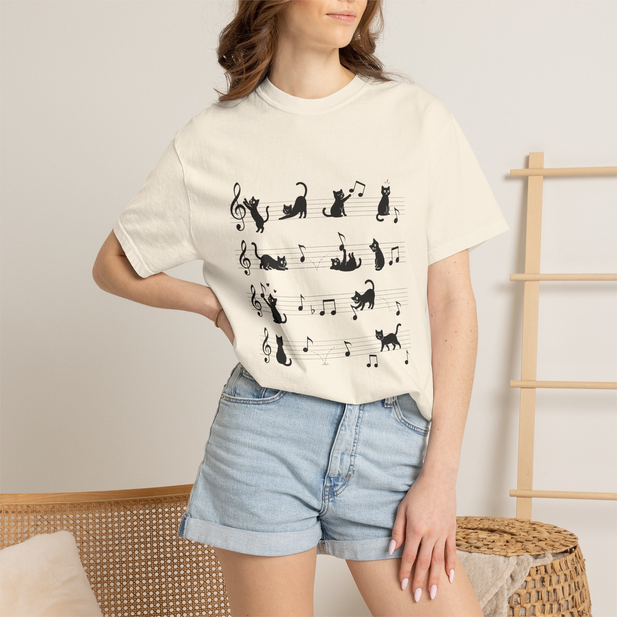 Cat Music Staff T-Shirt — Playful Cats on Sheet Music Graphic Tee