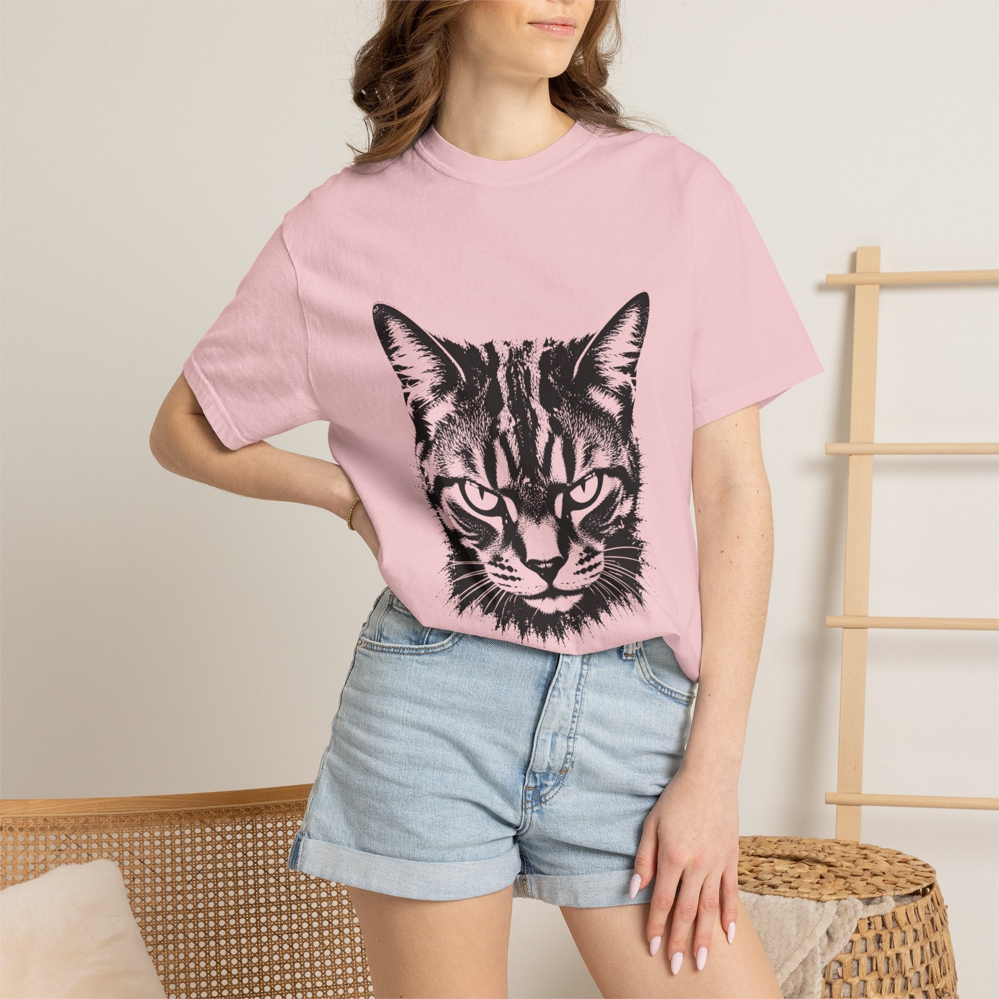 Tabby Cat Ink Portrait T-Shirt — Monochrome Fierce Cat Graphic