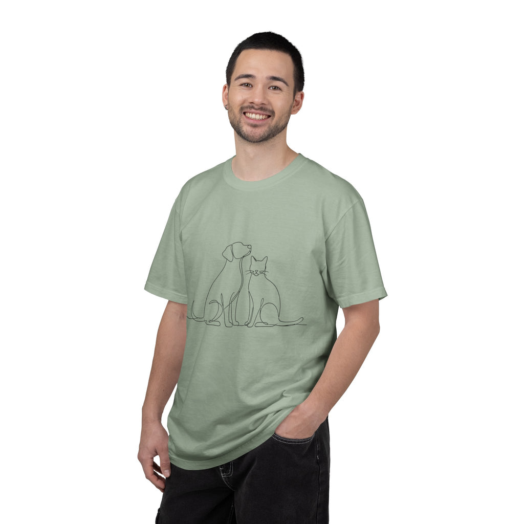 Minimal Single-Line Dog & Cat T-Shirt — Scandinavian Minimalist Pet Art