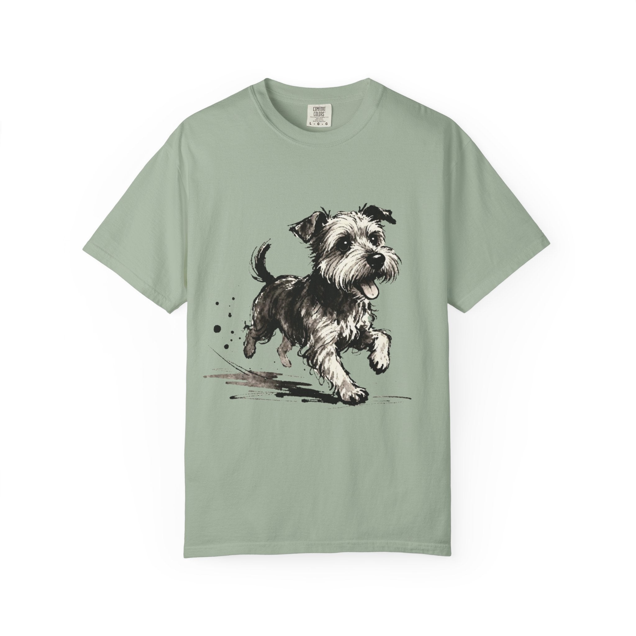 Wire‑Haired Terrier Puppy Running T-Shirt — Energetic Ink Sketch Design