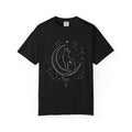 Mystical Crescent Moon Cat T-Shirt — Celestial Black Cat Night Sky Design