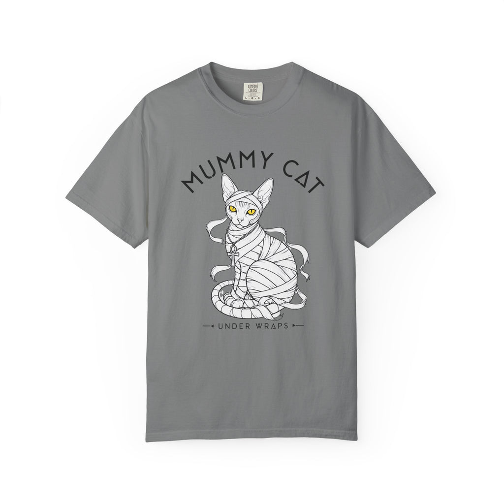 Mummy Cat T-Shirt — Sphynx Mummy Cat with Ankh, "UNDER WRAPS"