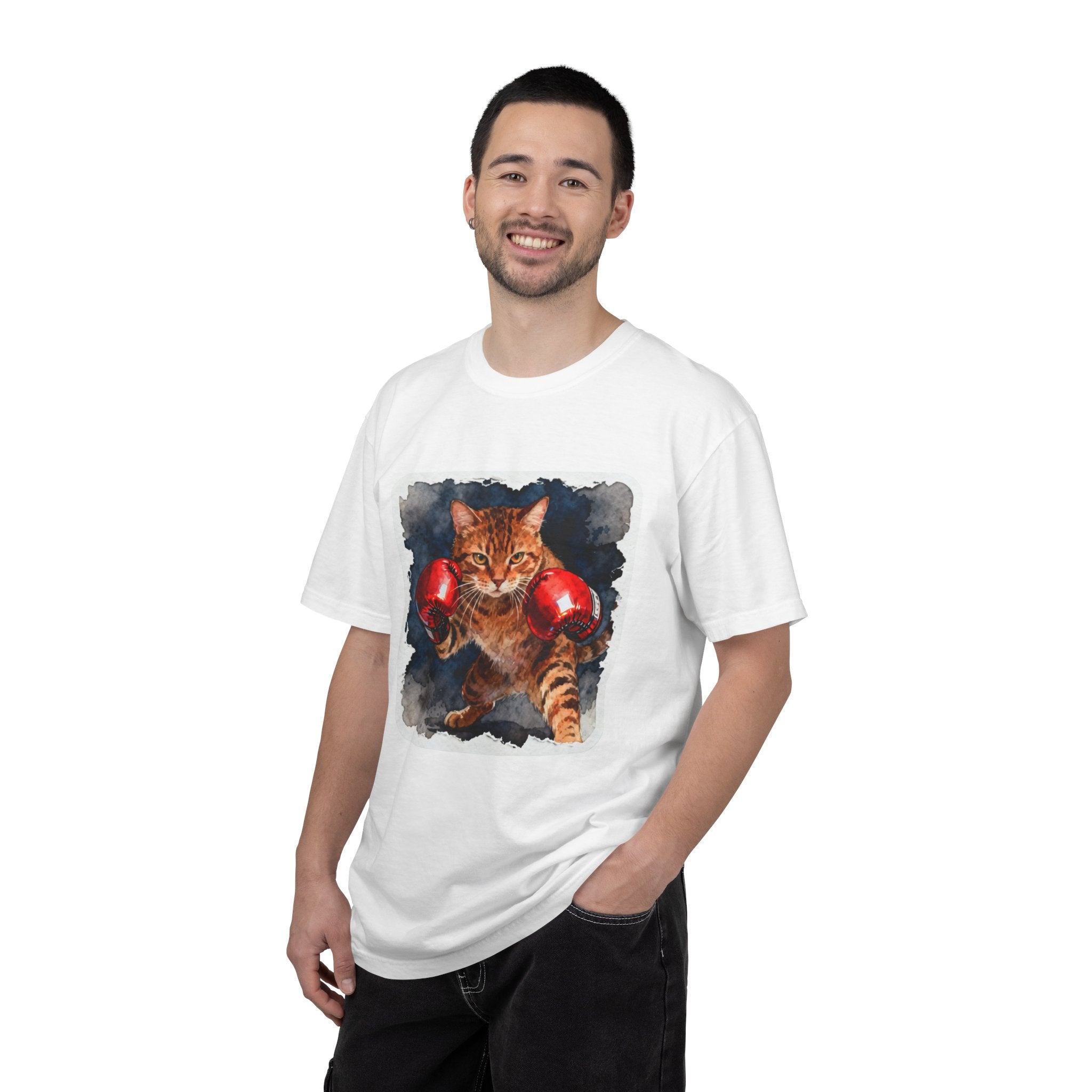 Orange Tabby Boxing Cat T-Shirt — Fierce Watercolor Cat in Red Gloves
