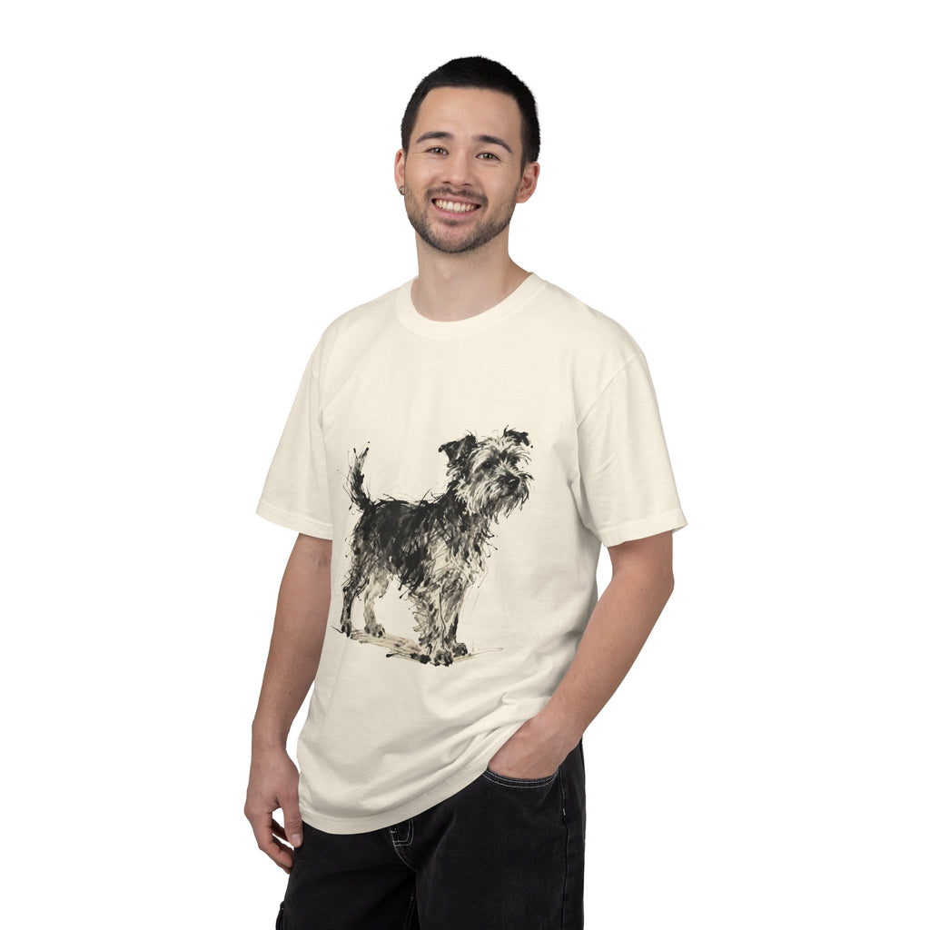 Wire-Haired Terrier Sketch T-Shirt — Monochrome Watercolor Dog Portrait
