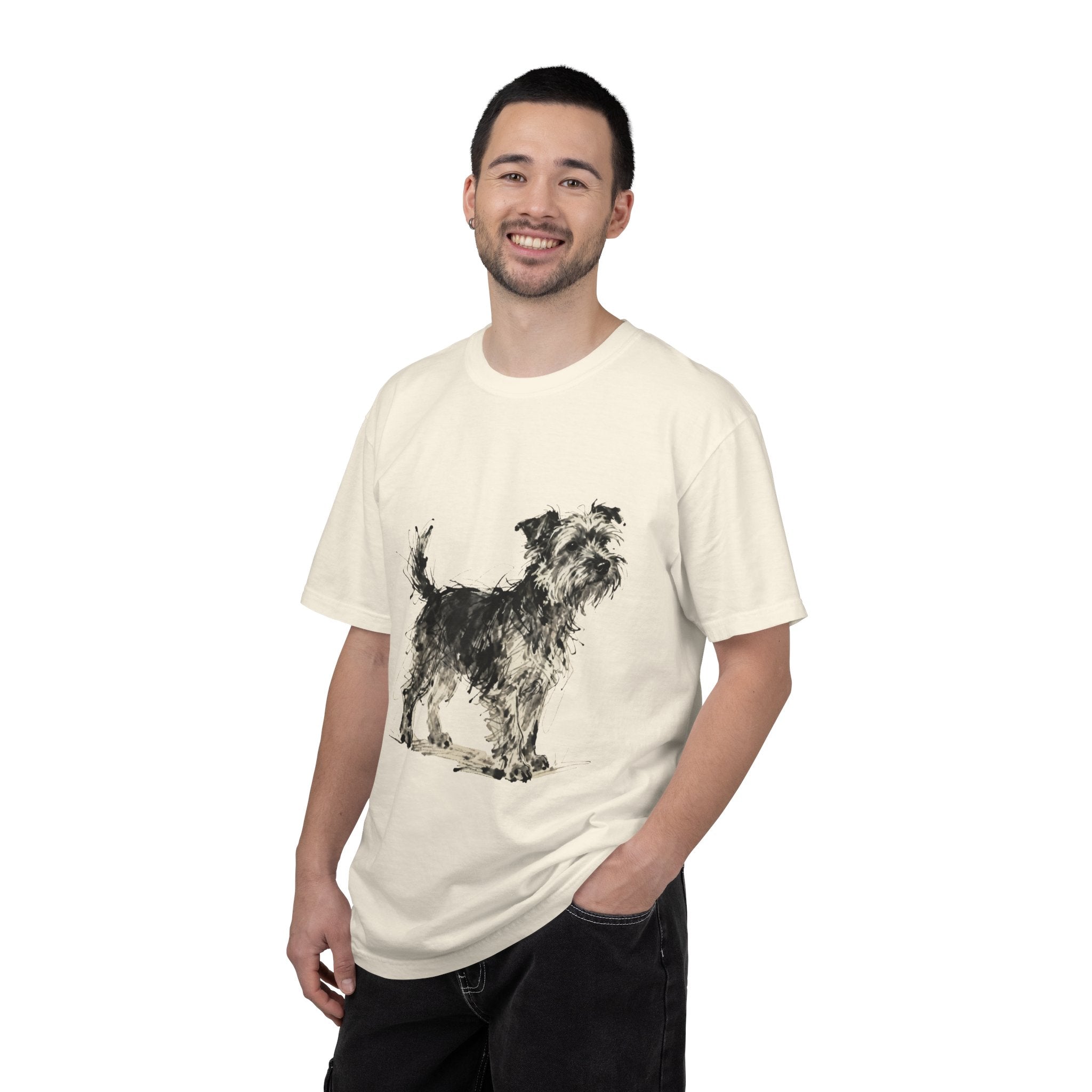 Wire-Haired Terrier Sketch T-Shirt — Monochrome Watercolor Dog Portrait