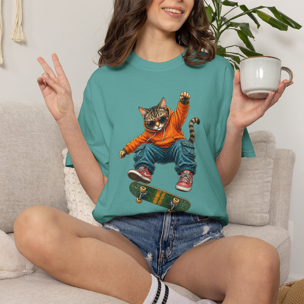 Skateboard Tabby Cat T-Shirt — Streetwear Skateboarder Graphic