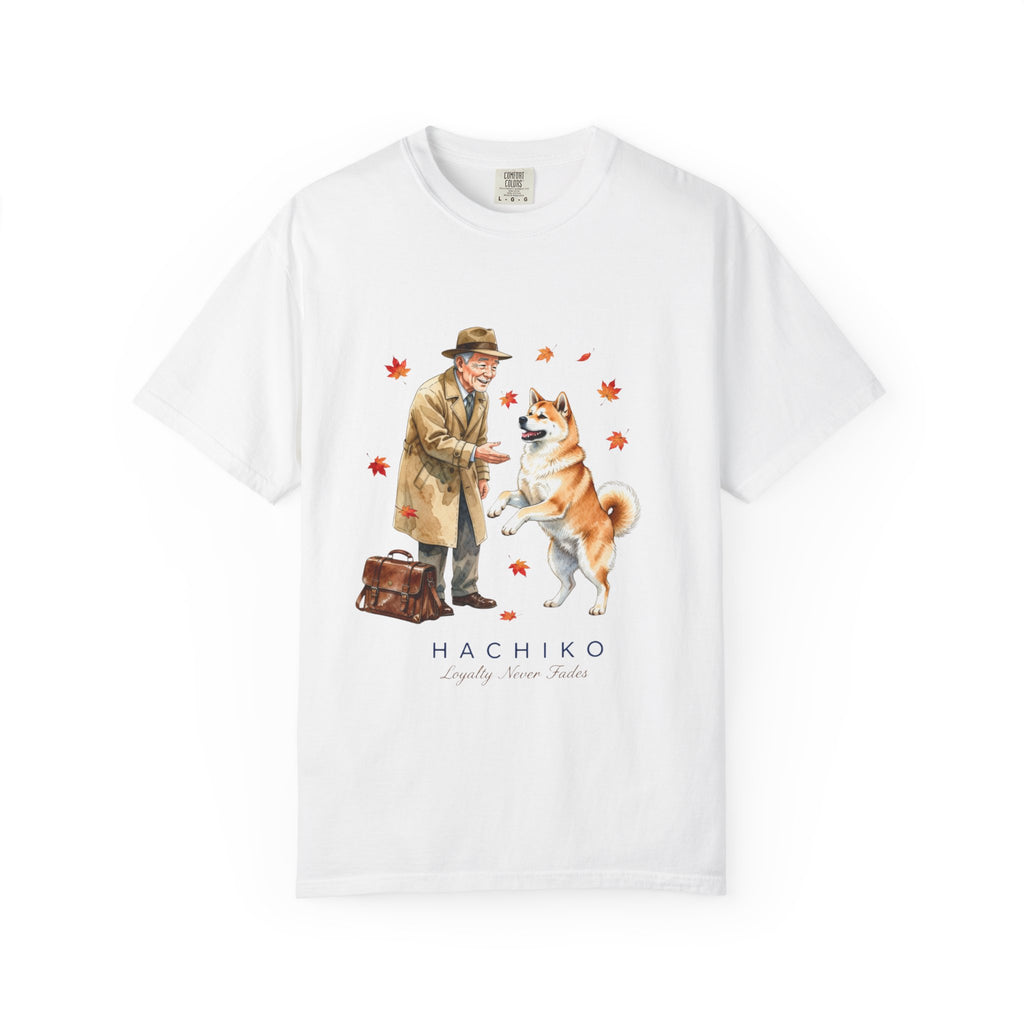 Hachiko Loyalty Tee — Heartwarming Dog & Old Man Illustration T-Shirt
